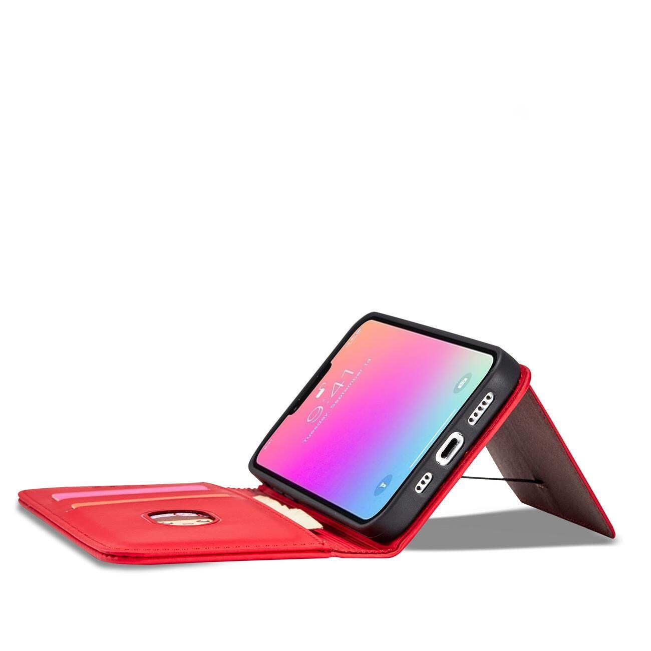 Magnet Kortfodral fodral för iPhone 14 Plus flip cover plånbok stativ röd