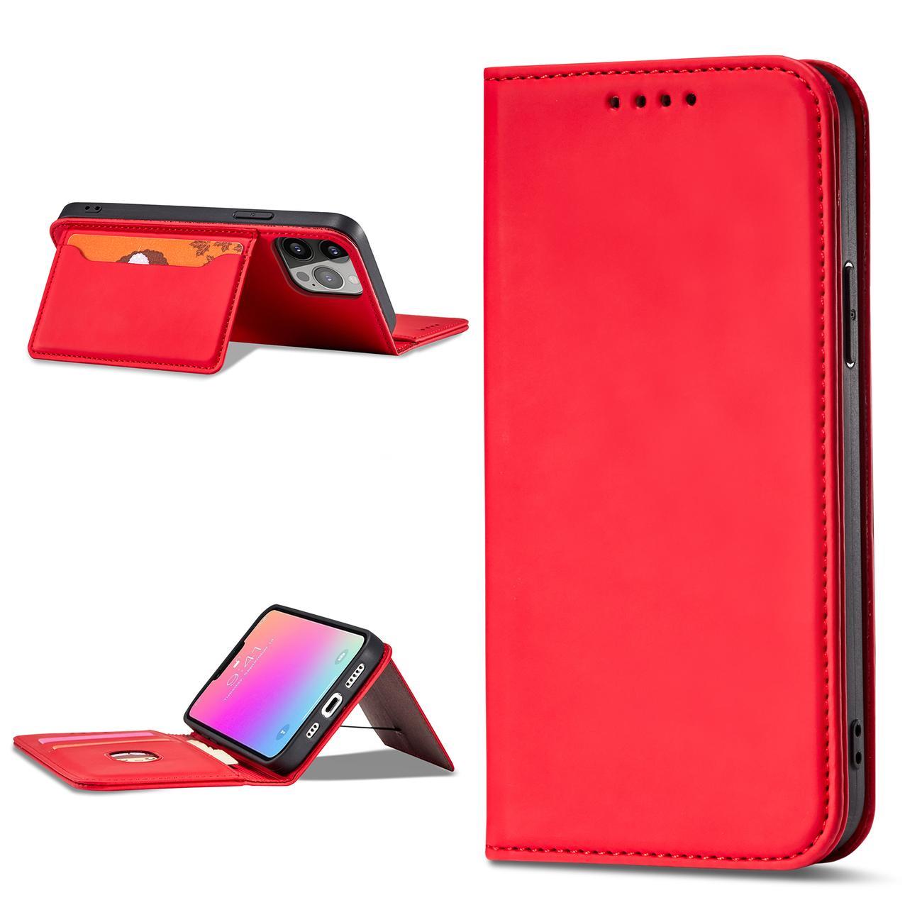Magnet Kortfodral fodral för iPhone 14 Pro flip cover plånbok stativ röd