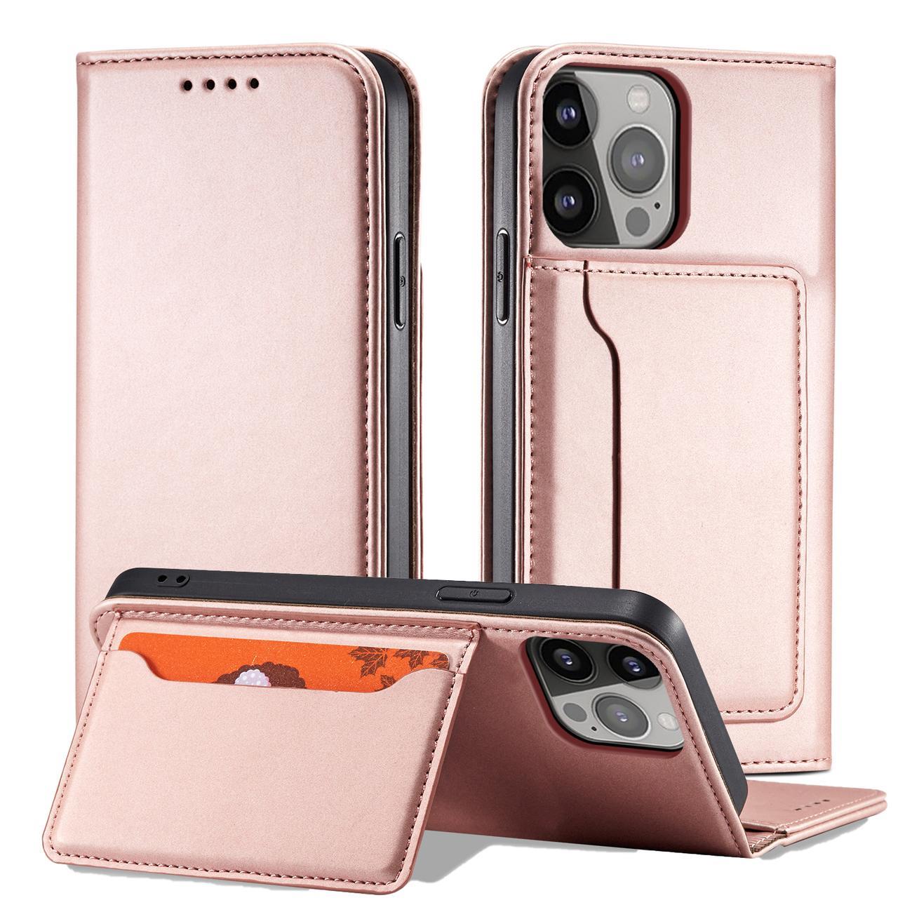 Magnet Kortfodral fodral för iPhone 14 Pro flip cover plånbok stativ rosa