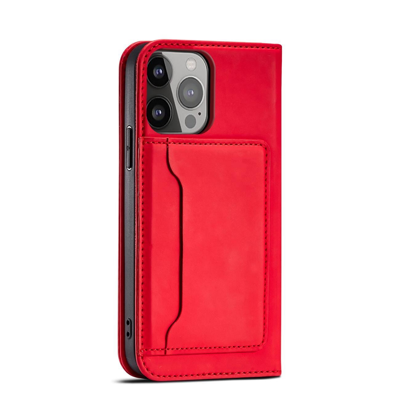 Magnet Kortfodral fodral för iPhone 14 Pro Max flip cover plånbok stativ röd