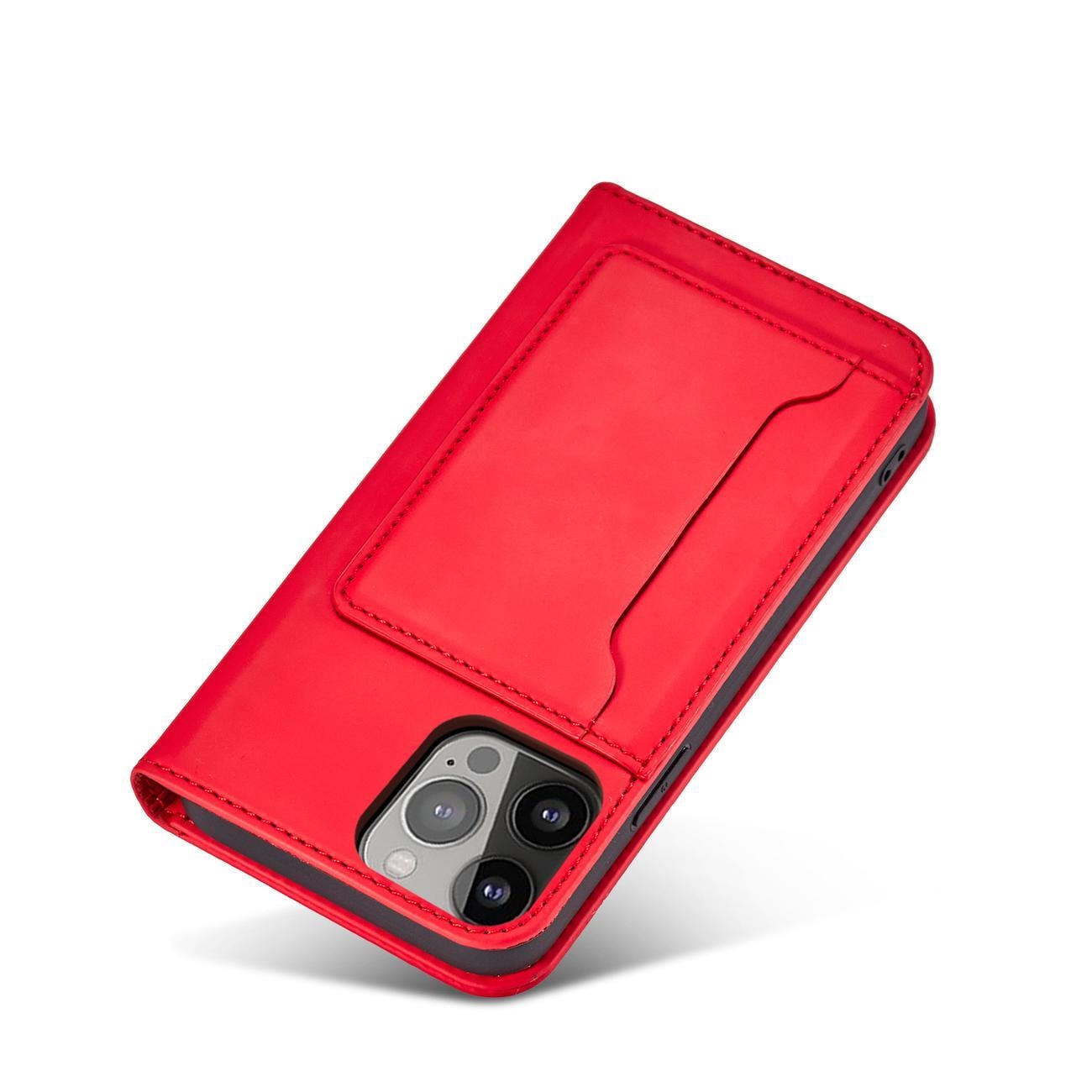 Magnet Kortfodral fodral för iPhone 14 Pro Max flip cover plånbok stativ röd