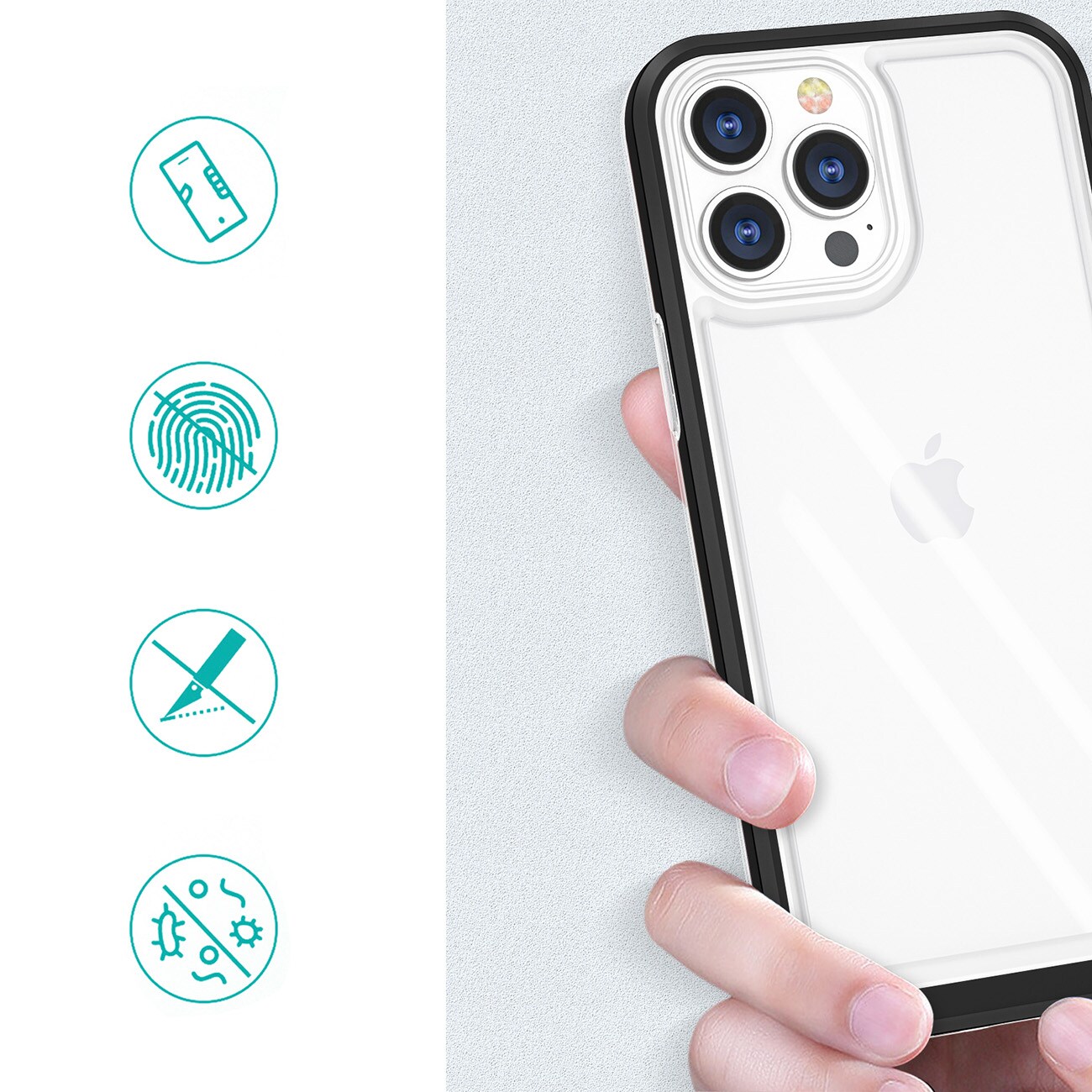 Genomskinligt 3in1-fodral för iPhone 14 Pro silikonskydd med ram svart