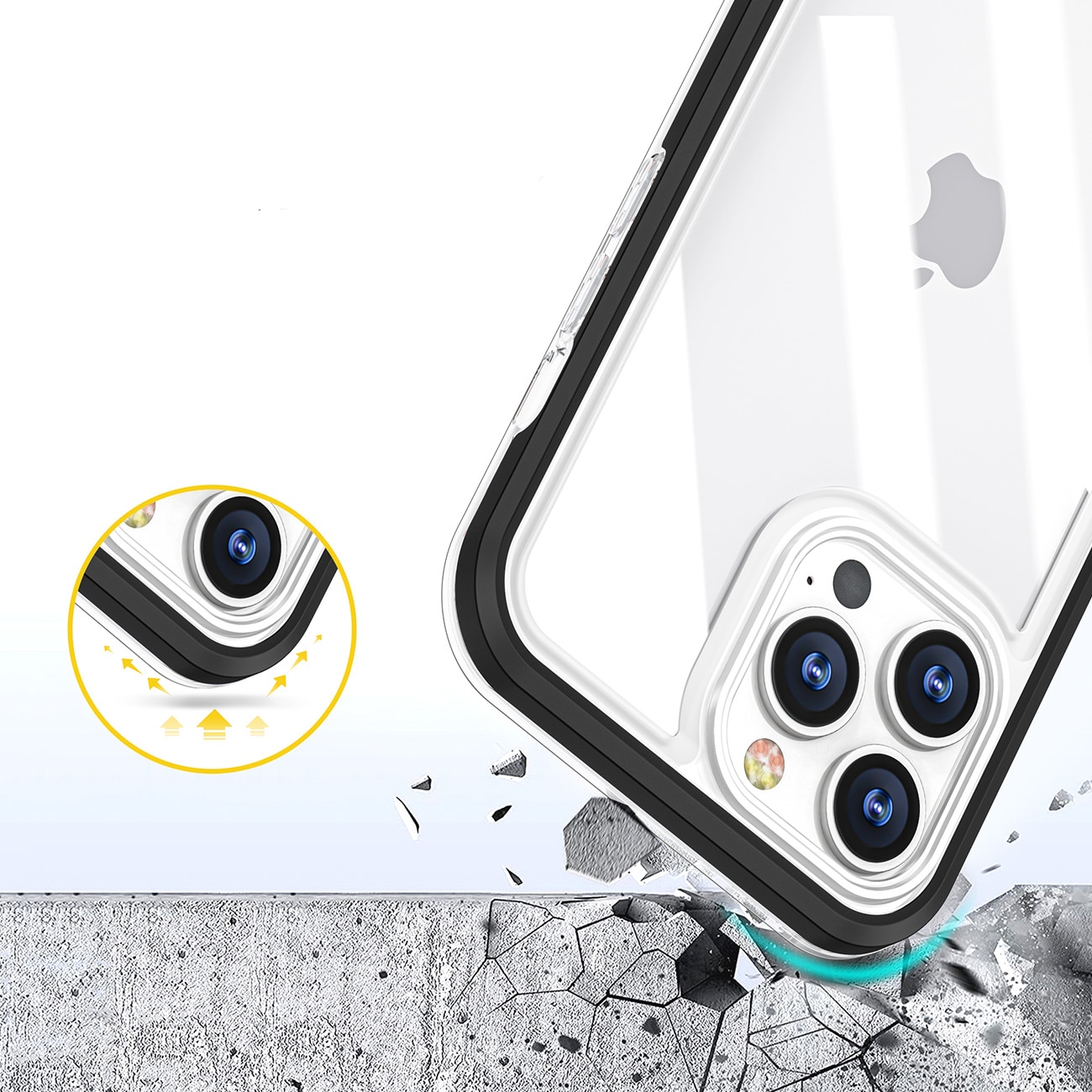 Genomskinligt 3in1-fodral för iPhone 14 Pro silikonskydd med ram svart