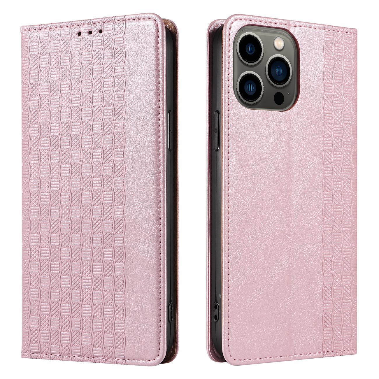 Magnet Rem Fodral Fodral För iPhone 14 Pro Max Flip Plånbok Mini Lanyard Stativ Rosa
