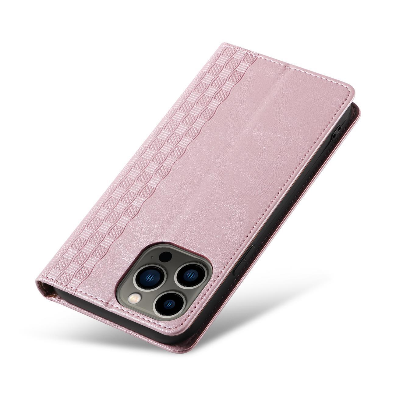 Magnet Rem Fodral Fodral För iPhone 14 Pro Max Flip Plånbok Mini Lanyard Stativ Rosa
