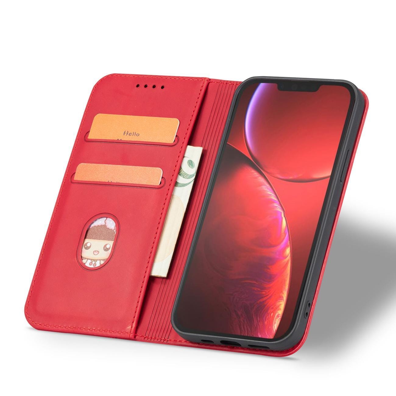 Magnet Fancy Case fodral för iPhone 14 Plus flip cover plånbok stativ röd