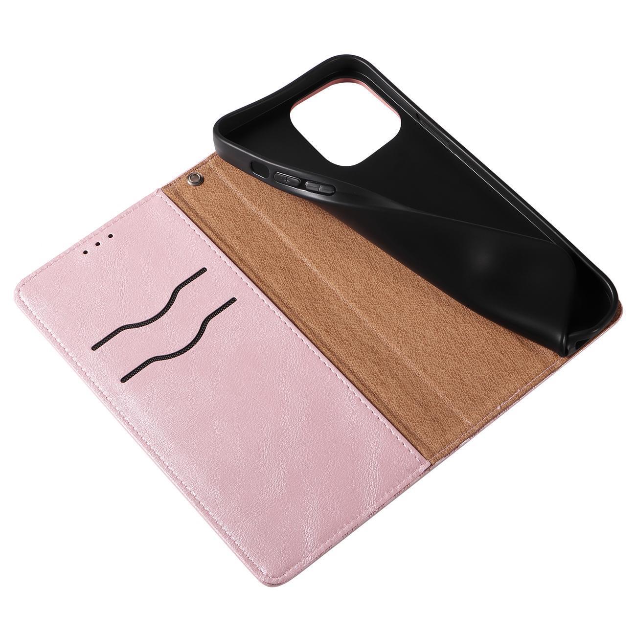 Magnet Rem Fodral Fodral för iPhone 14 Plus Flip Plånbok Mini Lanyard Stativ Rosa