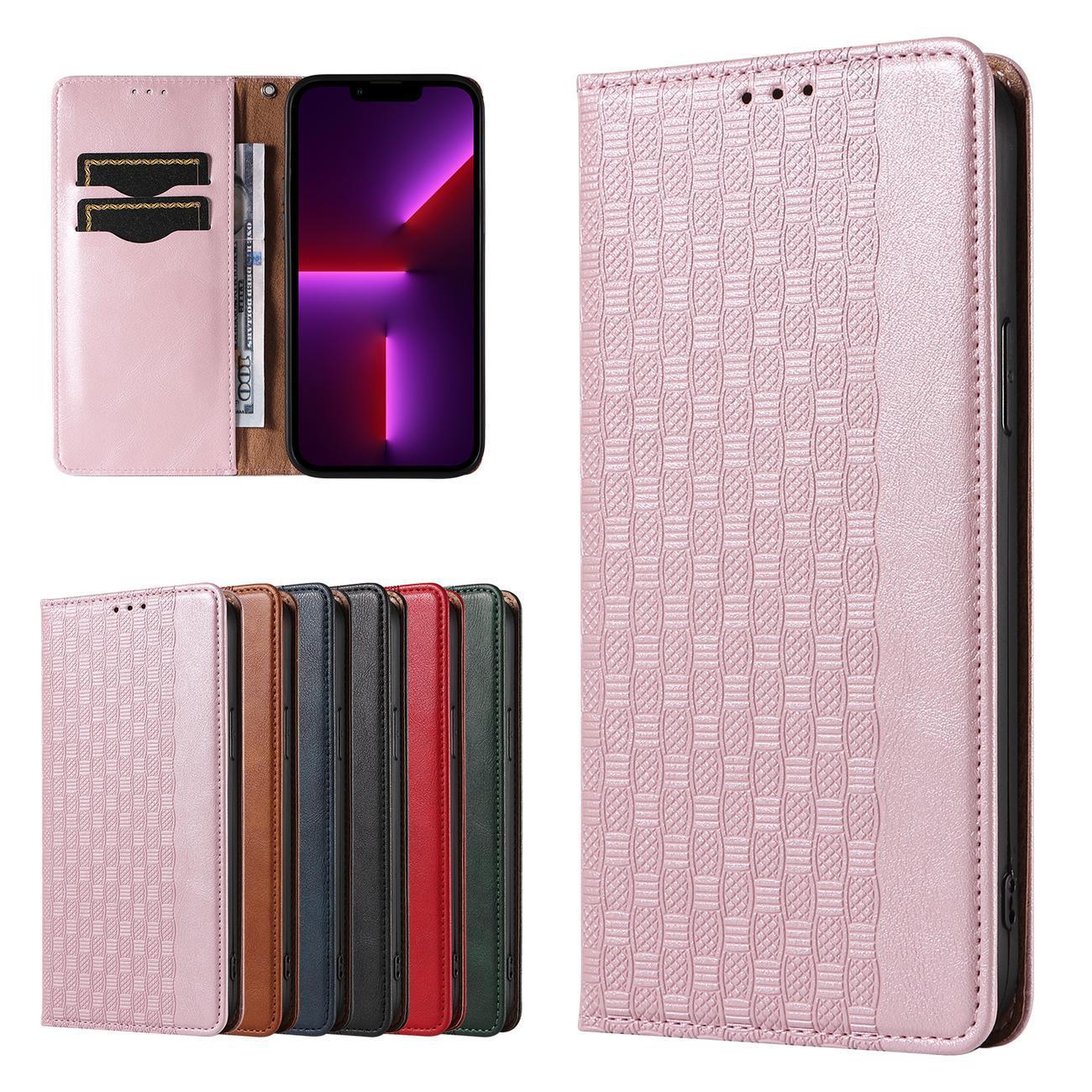Magnet Rem Fodral Fodral för iPhone 14 Plus Flip Plånbok Mini Lanyard Stativ Rosa
