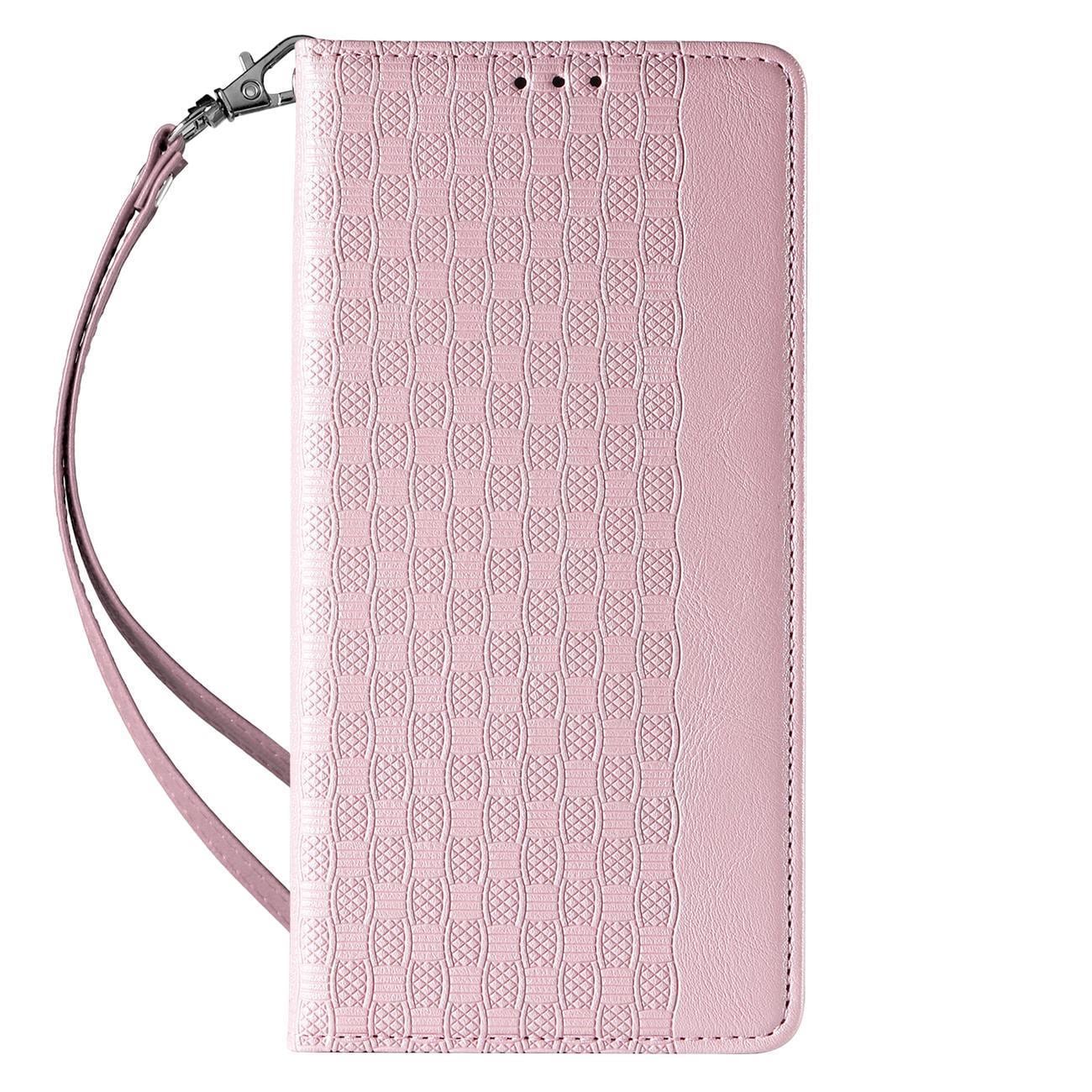 Magnet Rem Fodral Fodral för iPhone 14 Pro Flip Plånbok Mini Lanyard Stativ Rosa