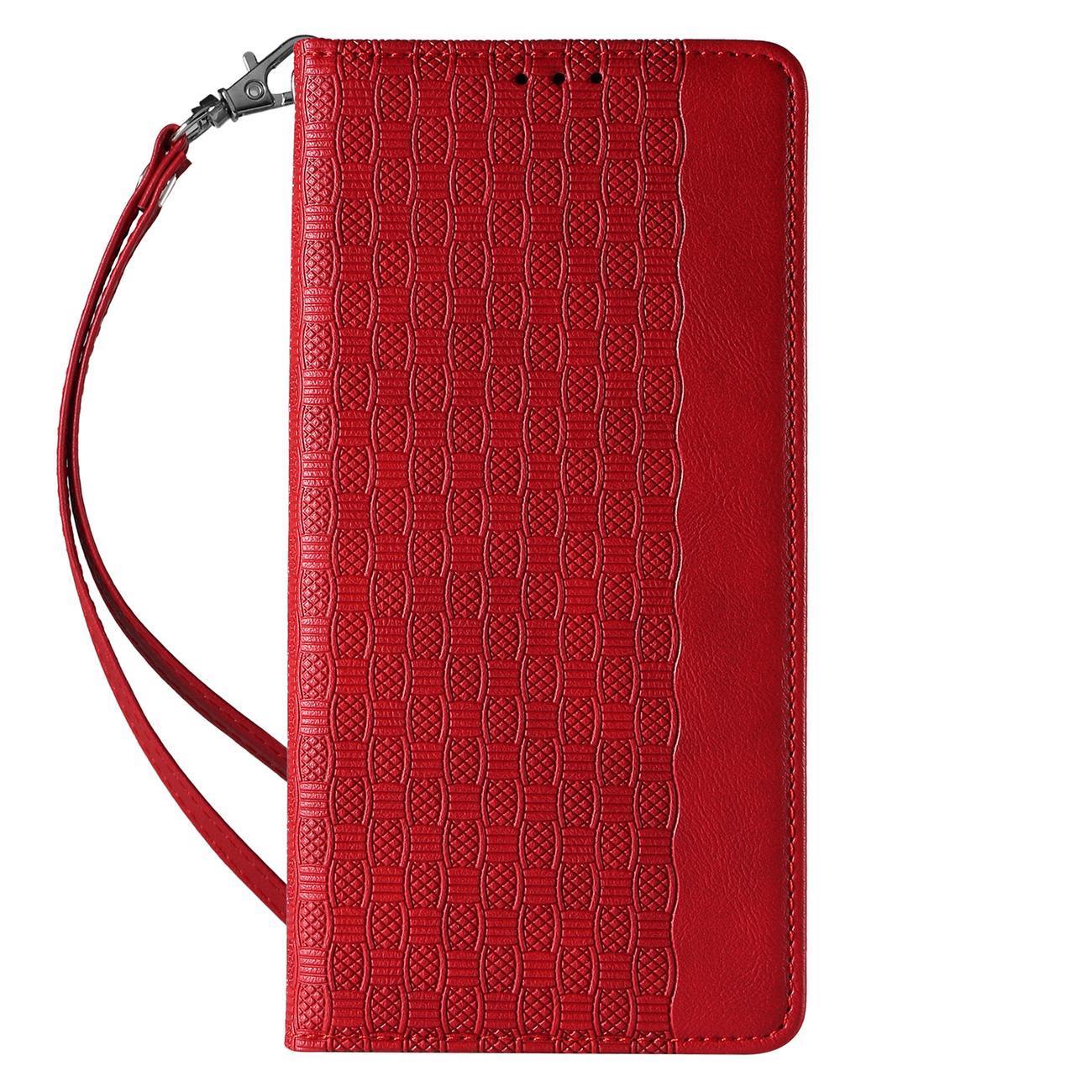 Magnet Rem Fodral Fodral för iPhone 14 Pro Max Flip Plånbok Mini Lanyard Stativ Röd