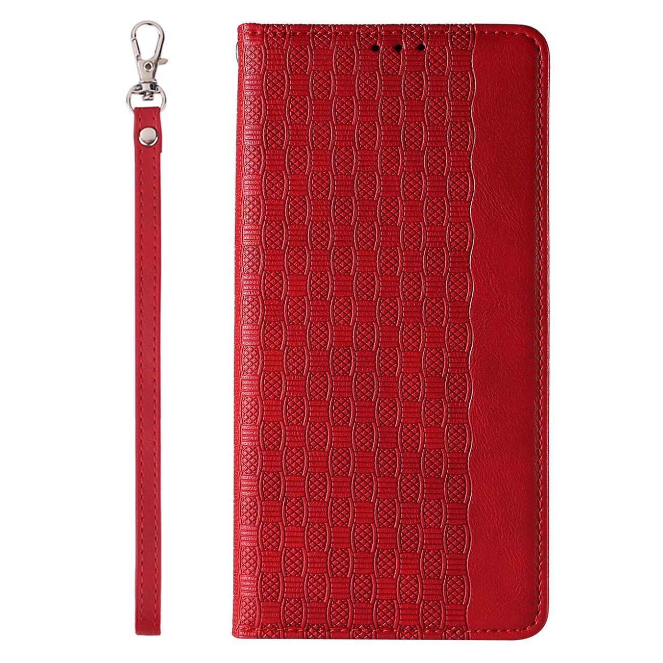 Magnet Rem Fodral Fodral för iPhone 14 Pro Max Flip Plånbok Mini Lanyard Stativ Röd