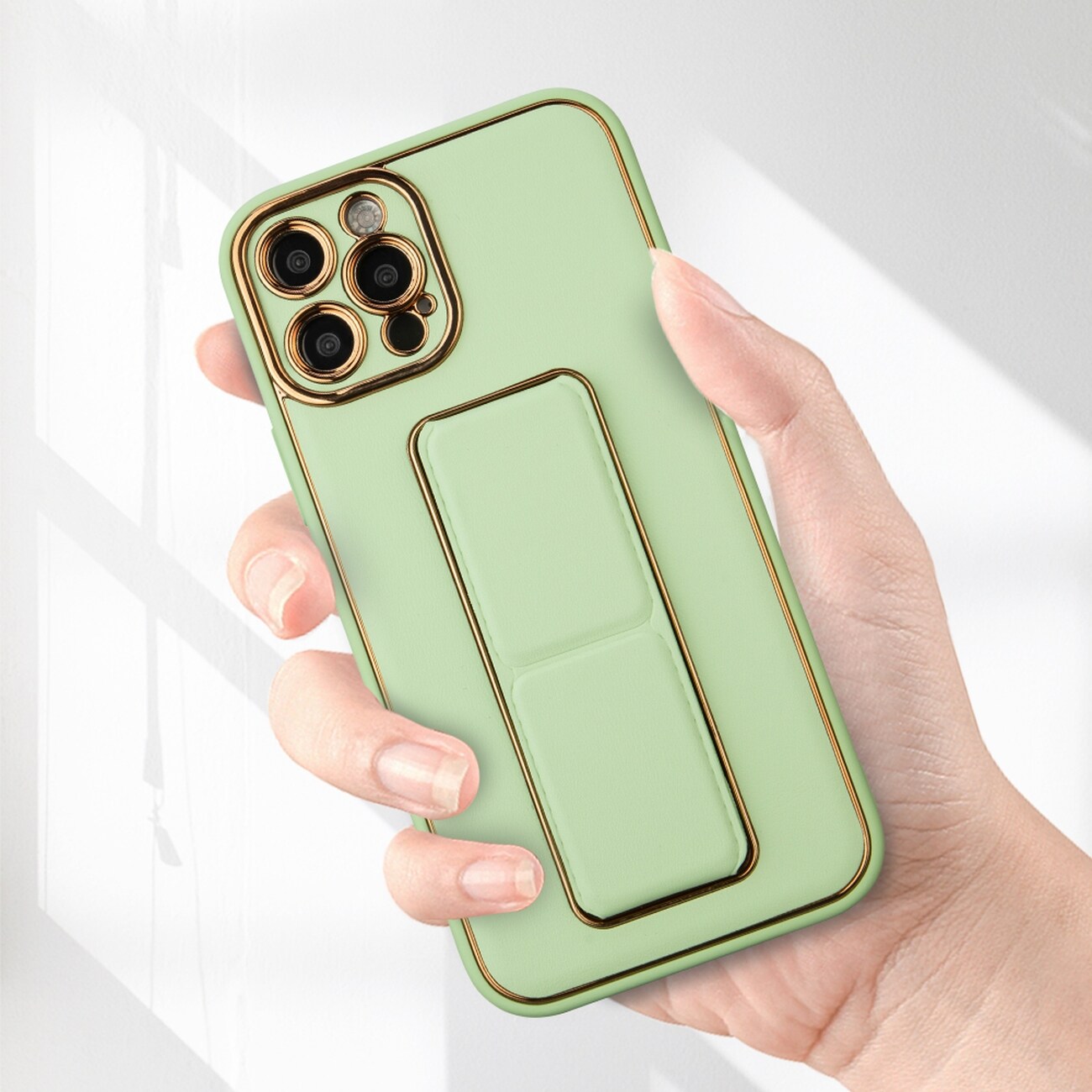 Nytt Kickstand-fodral fodral för iPhone 12 Pro med stativ grönt
