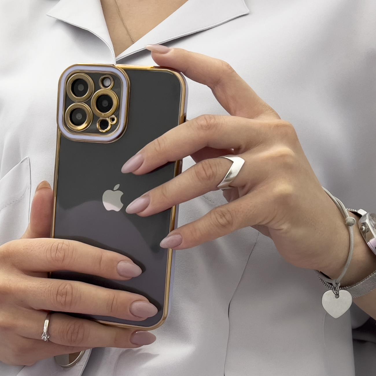 Modefodral för iPhone 12 Pro Gold Frame Gel Cover Purple
