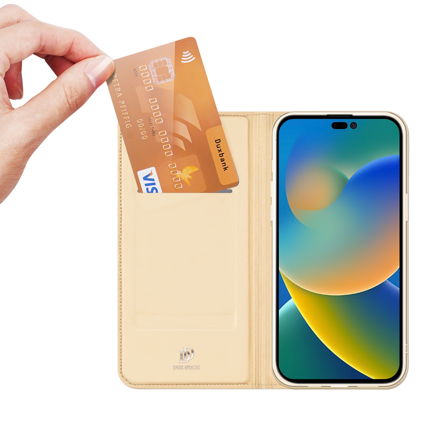 Dux Ducis Skin Pro Holster Flip Cover för iPhone 14 Pro guld