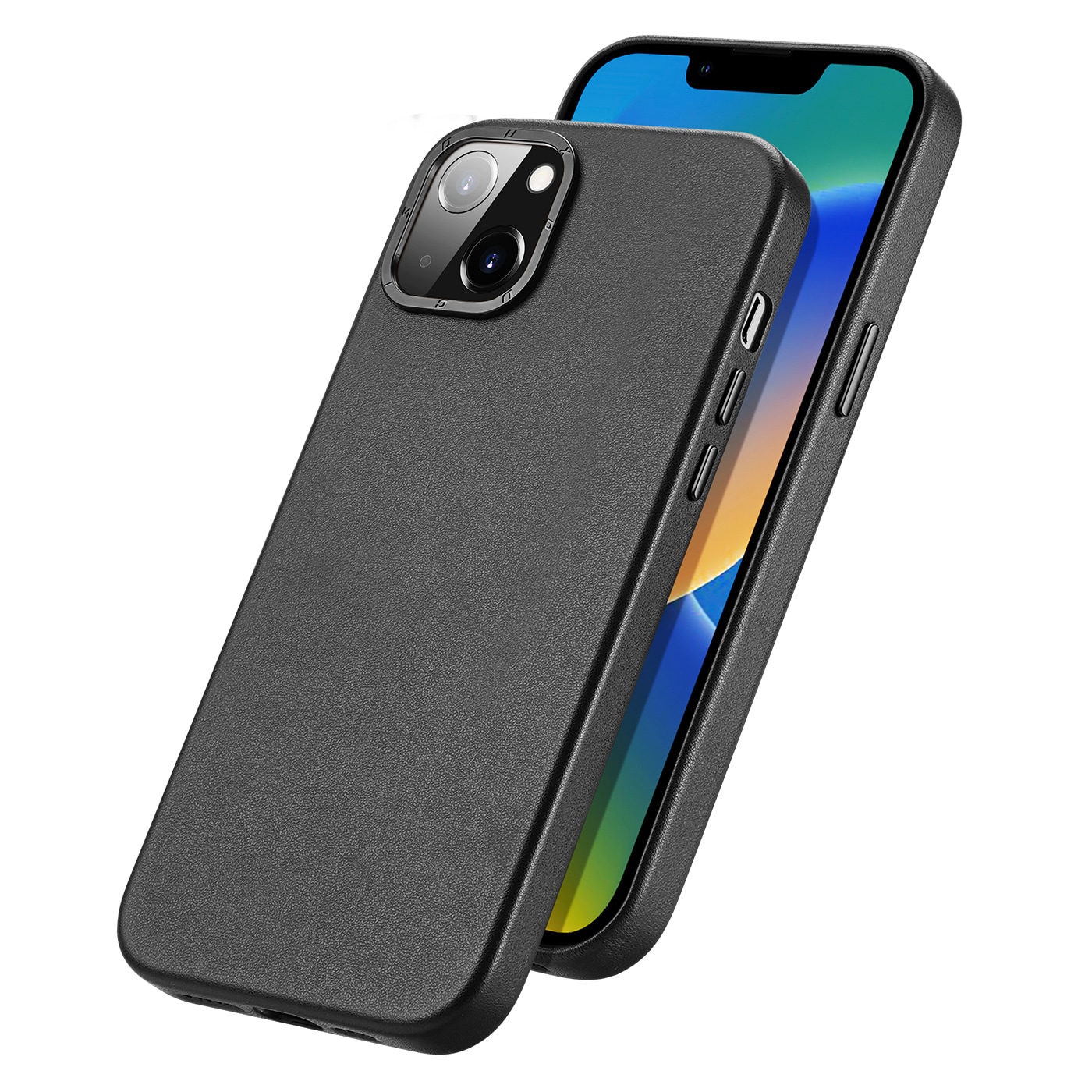 Dux Ducis Grit läderfodral för iPhone 14 Plus Elegant konstläderfodral (MagSafe-kompatibel) Svart