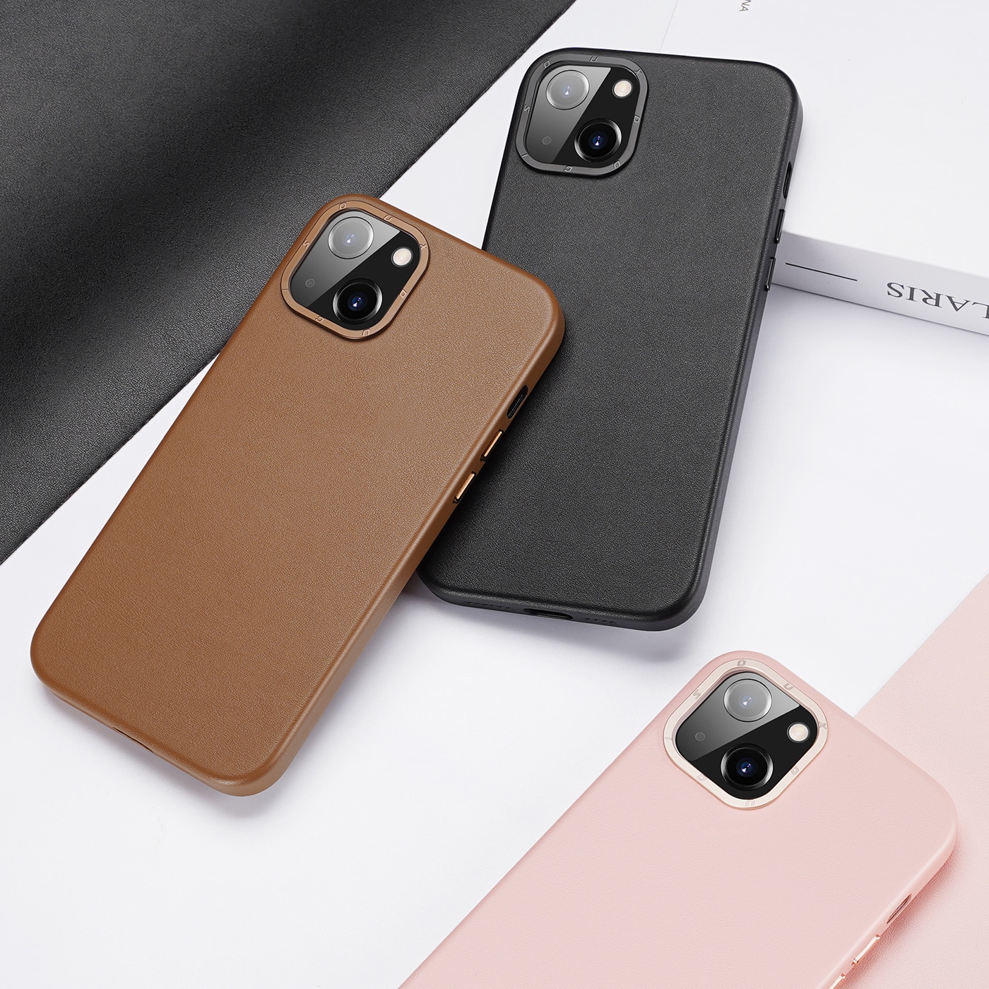 Dux Ducis Grit läderfodral för iPhone 14 Plus Elegant konstläderfodral (MagSafe-kompatibel) Svart