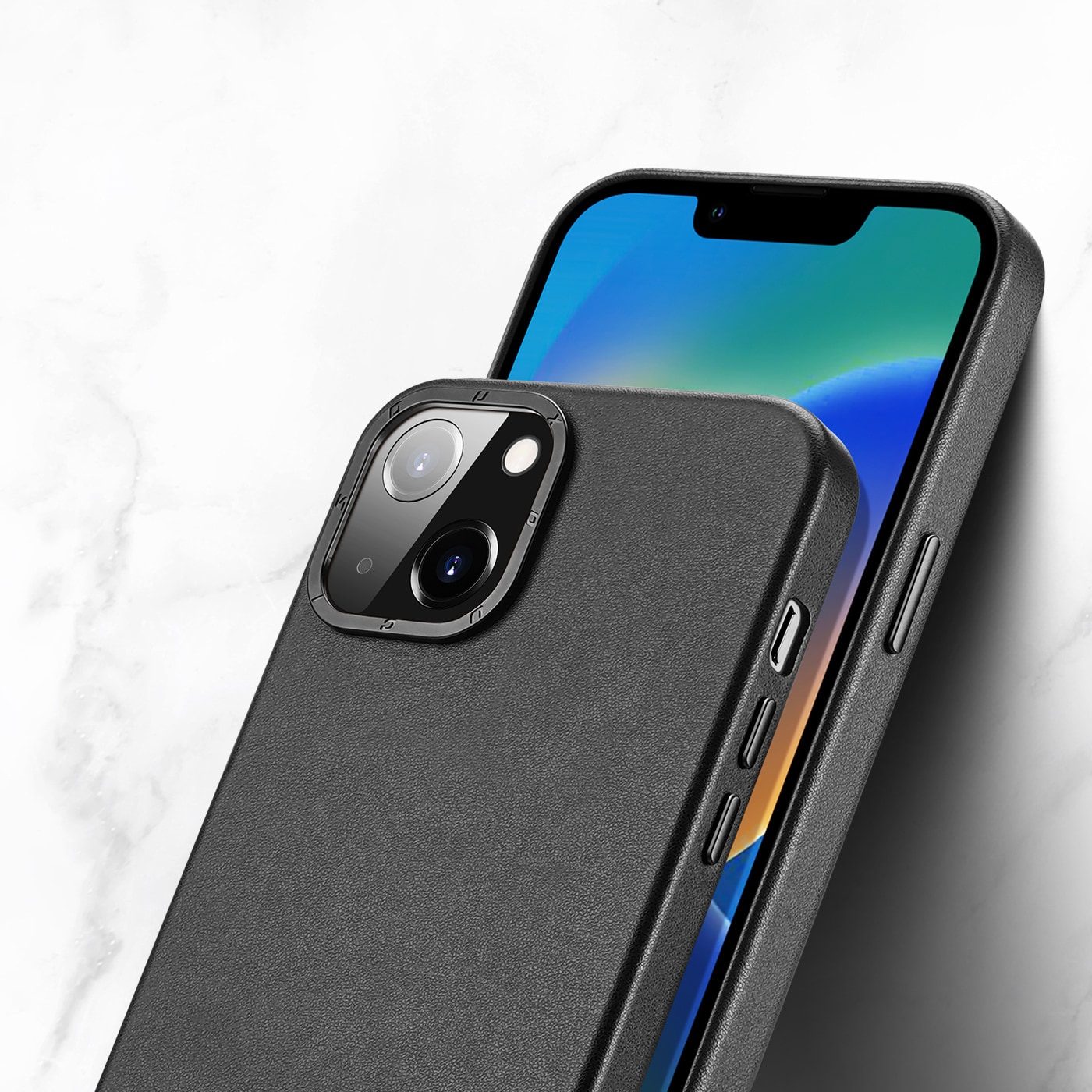 Dux Ducis Grit läderfodral för iPhone 14 Plus Elegant konstläderfodral (MagSafe-kompatibel) Svart