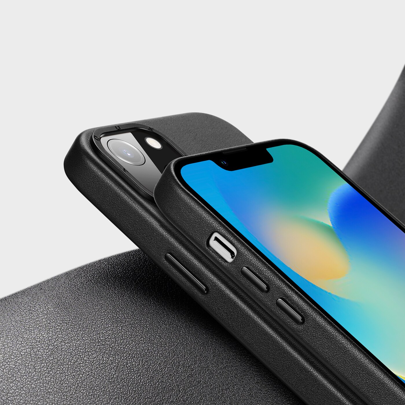 Dux Ducis Grit läderfodral för iPhone 14 Plus Elegant konstläderfodral (MagSafe-kompatibel) Svart