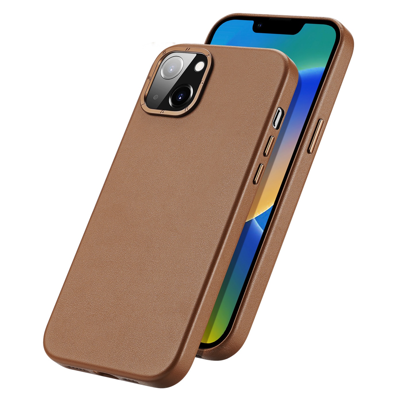 Dux Ducis Grit läderfodral för iPhone 14 Plus Elegant konstläderfodral (MagSafe-kompatibel) Brun