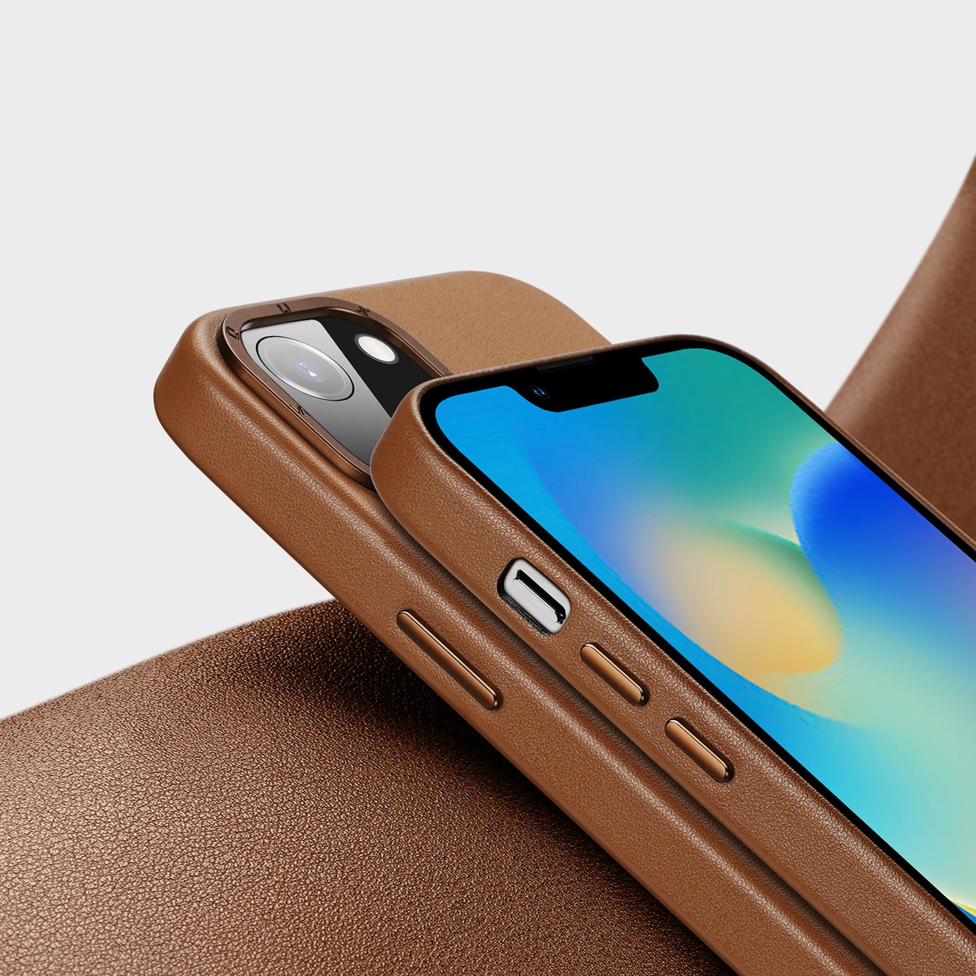 Dux Ducis Grit läderfodral för iPhone 14 Plus Elegant konstläderfodral (MagSafe-kompatibel) Brun