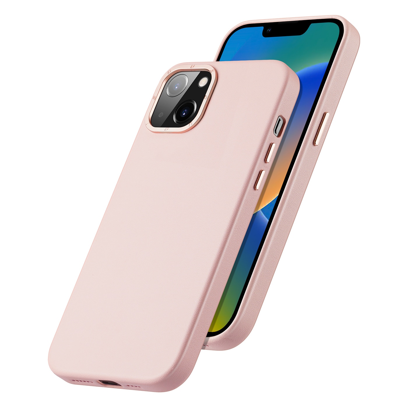 Dux Ducis Grit läderfodral för iPhone 14 Plus Elegant konstläderfodral (MagSafe-kompatibel) Rosa