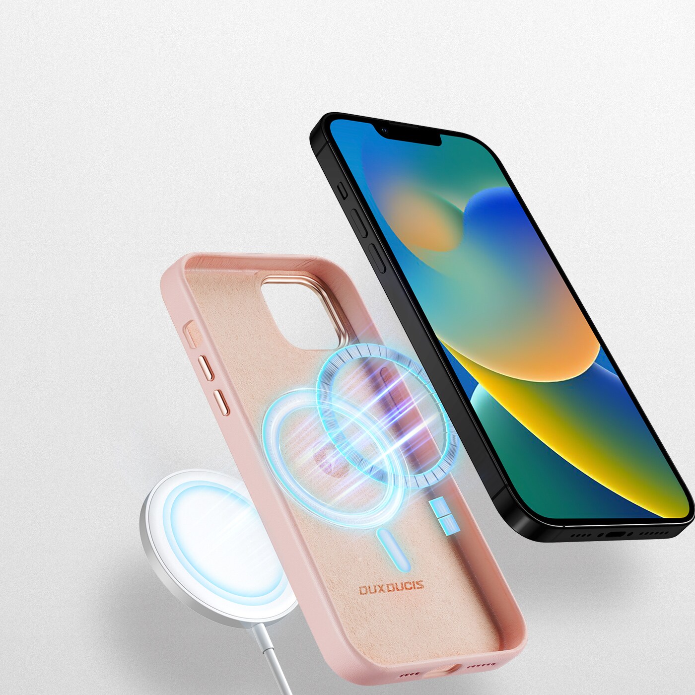 Dux Ducis Grit läderfodral för iPhone 14 Plus Elegant konstläderfodral (MagSafe-kompatibel) Rosa