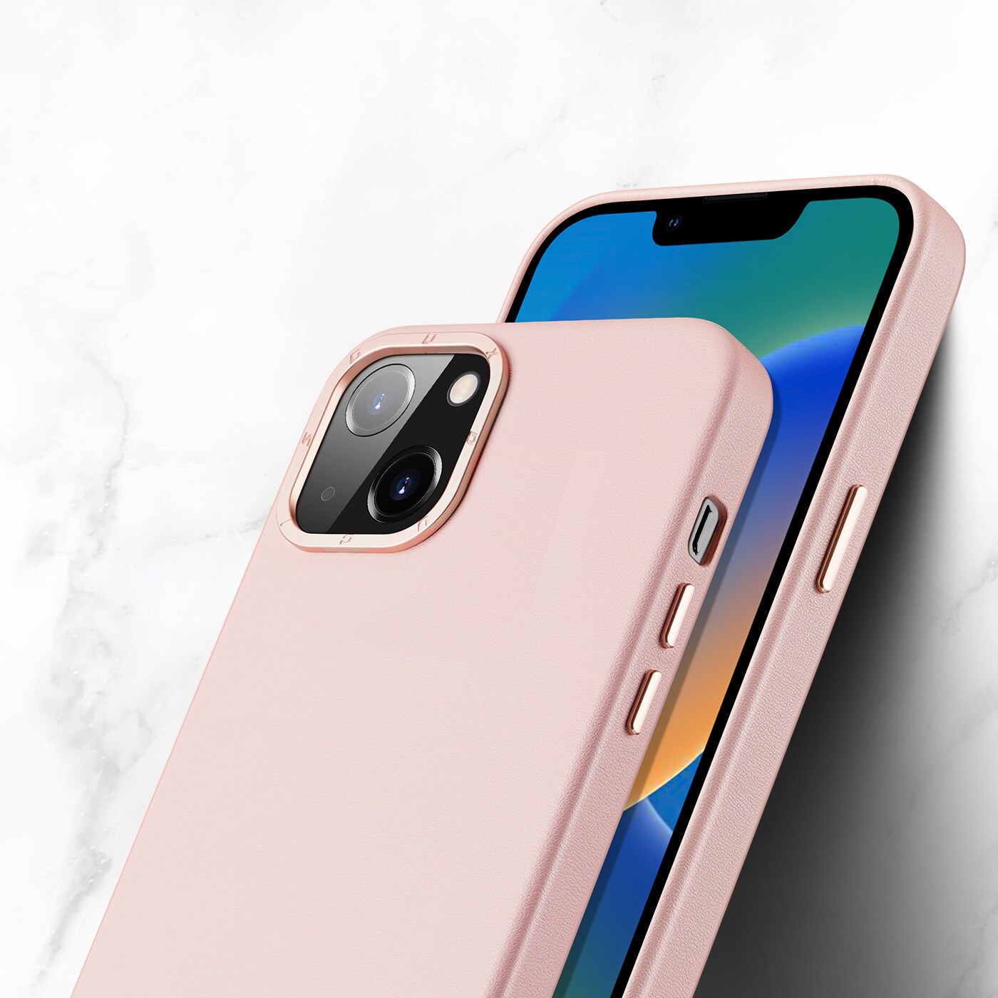 Dux Ducis Grit läderfodral för iPhone 14 Plus Elegant konstläderfodral (MagSafe-kompatibel) Rosa