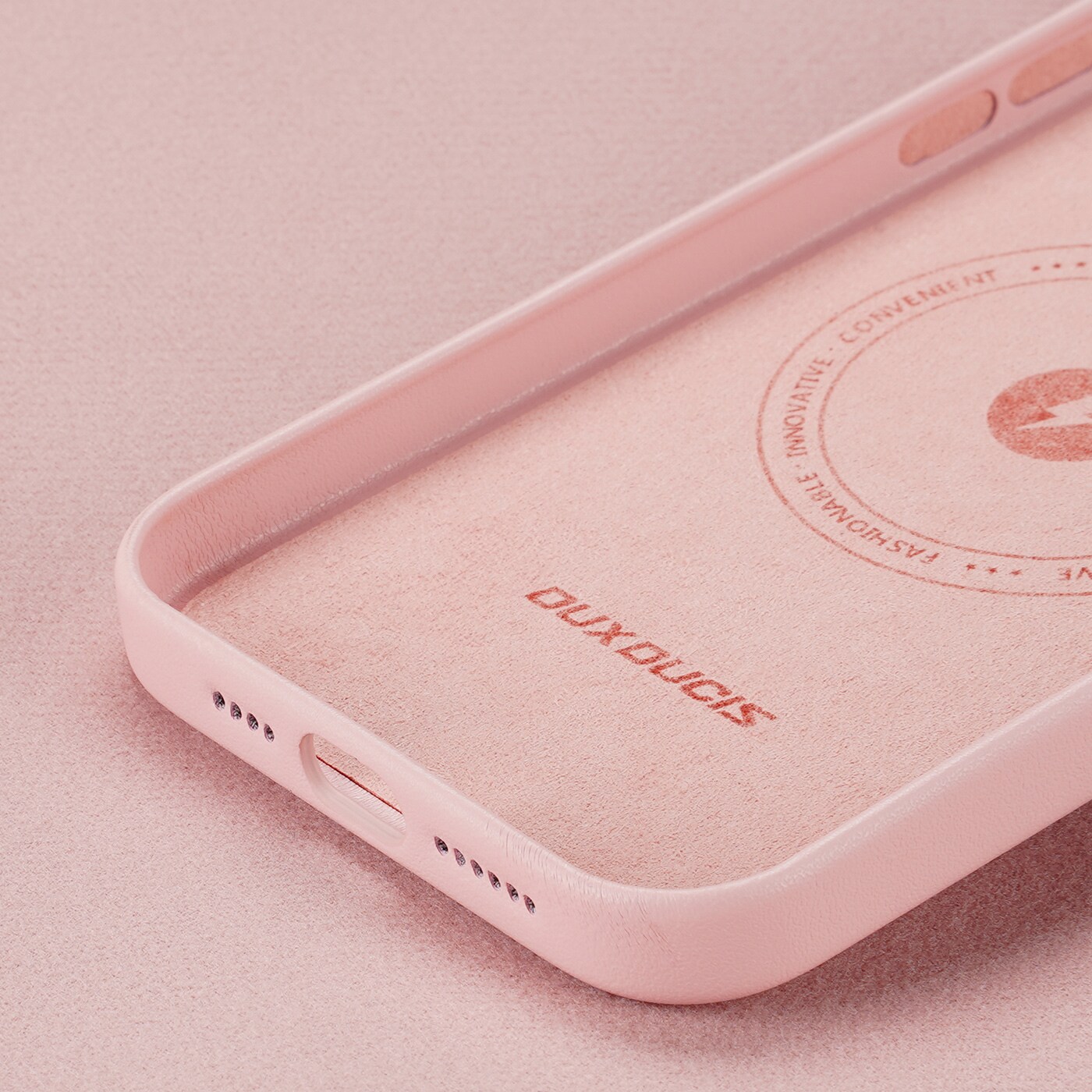 Dux Ducis Grit läderfodral för iPhone 14 Plus Elegant konstläderfodral (MagSafe-kompatibel) Rosa