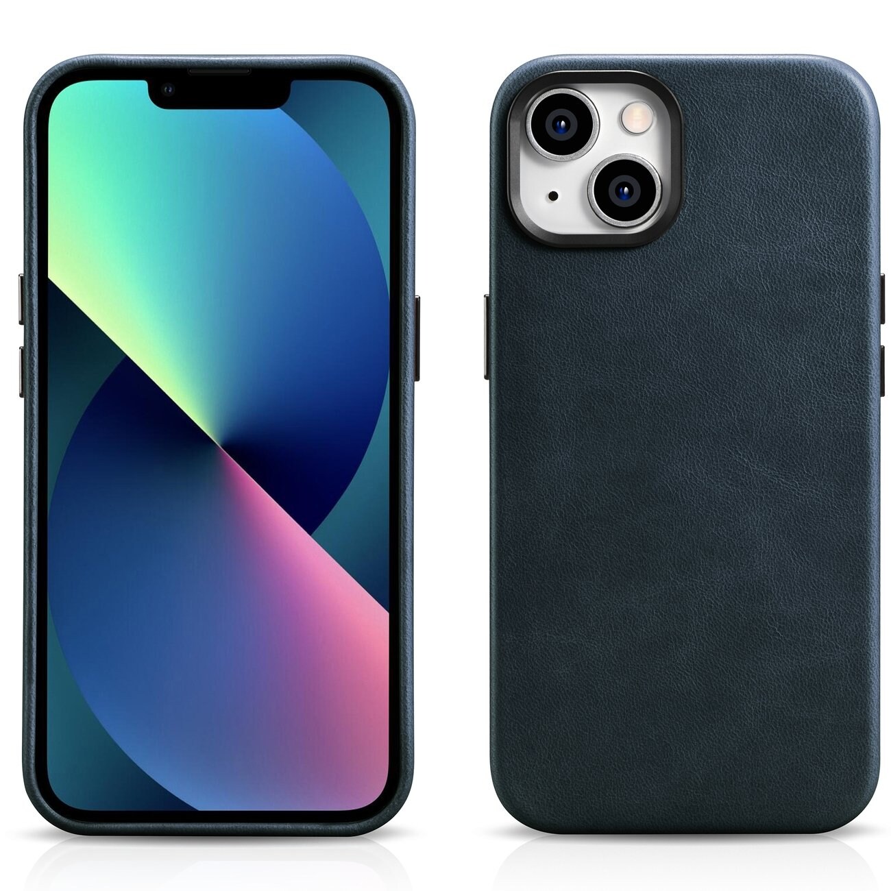 iCarer Premium läderfodral för iPhone 14 Plus, Magnetiskt med MagSafe, mörkblå (WMI14220703-BU)