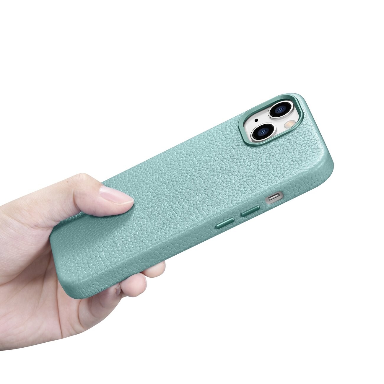iCarer Magnetiskt Läderfodral MagSafe till iPhone 14 Plus - Litchi Green (WMI14220711-GN)