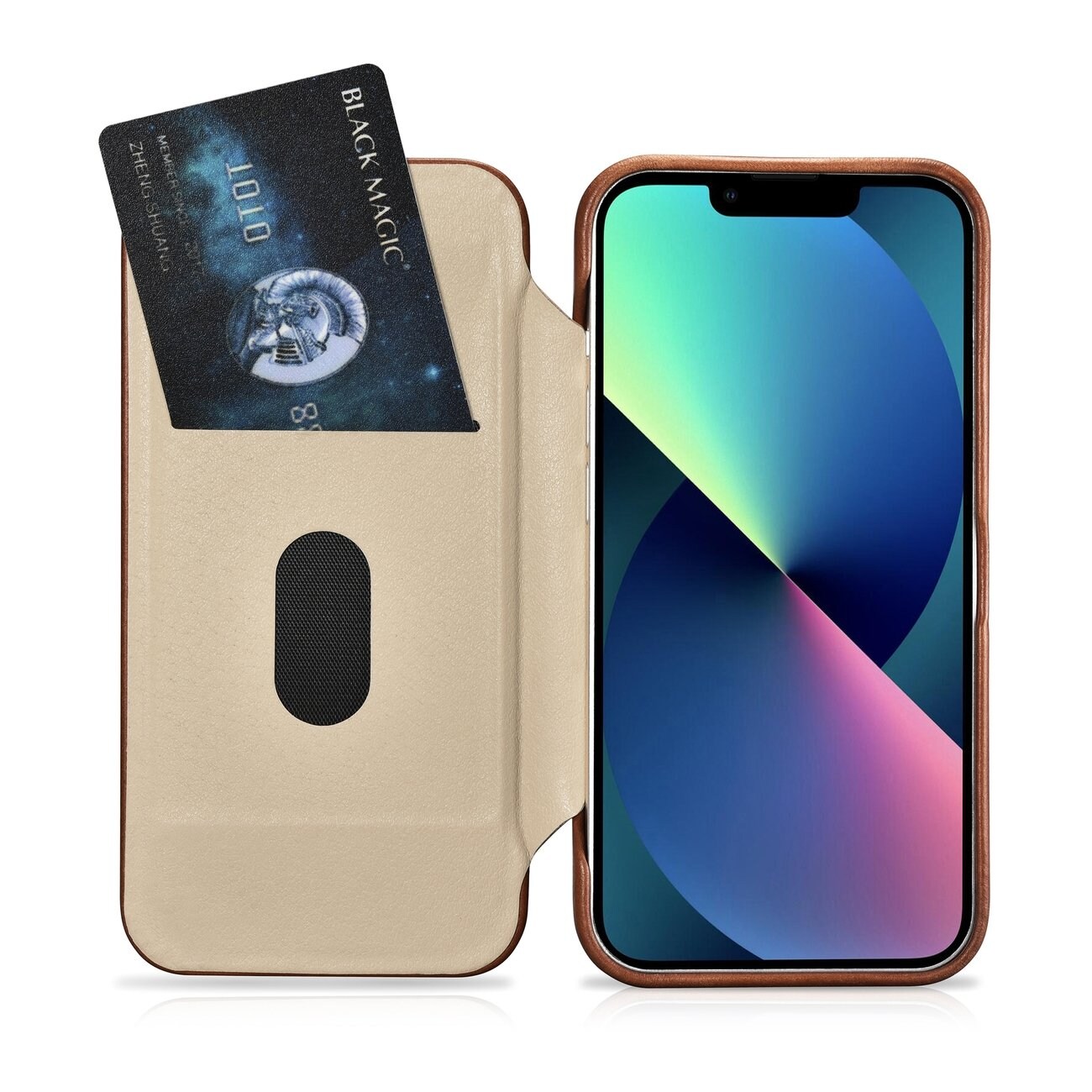 iCarer CE Oil Wax Premium läderfodral iPhone 14 Plus magnetiskt flipfodral MagSafe brun
