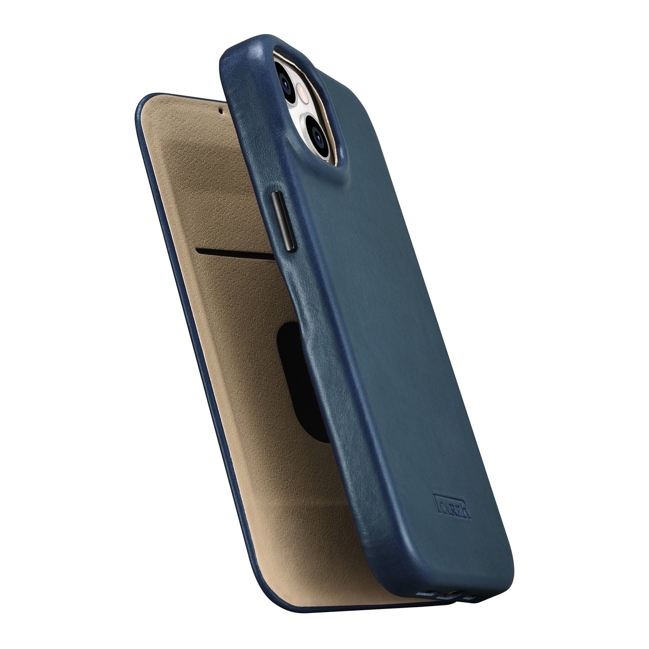 iCarer CE Öl Wax Premium läderfodral iPhone 14 Plus magnetiskt flipfodral MagSafe blå