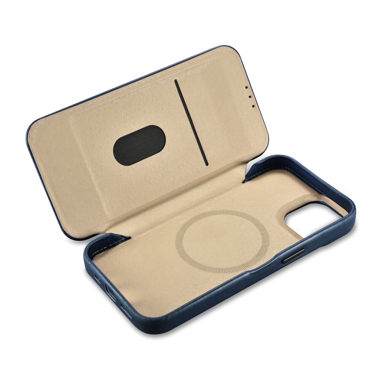 iCarer CE Öl Wax Premium läderfodral iPhone 14 Plus magnetiskt flipfodral MagSafe blå