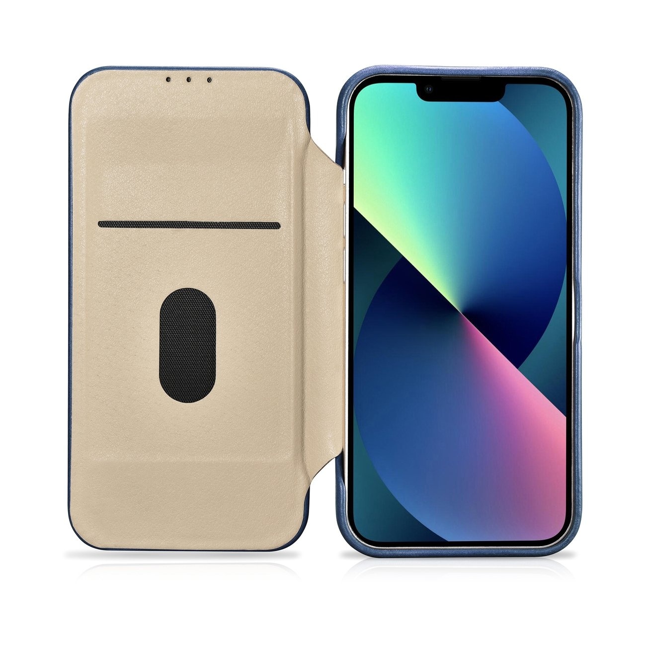 iCarer CE Öl Wax Premium läderfodral iPhone 14 Plus magnetiskt flipfodral MagSafe blå