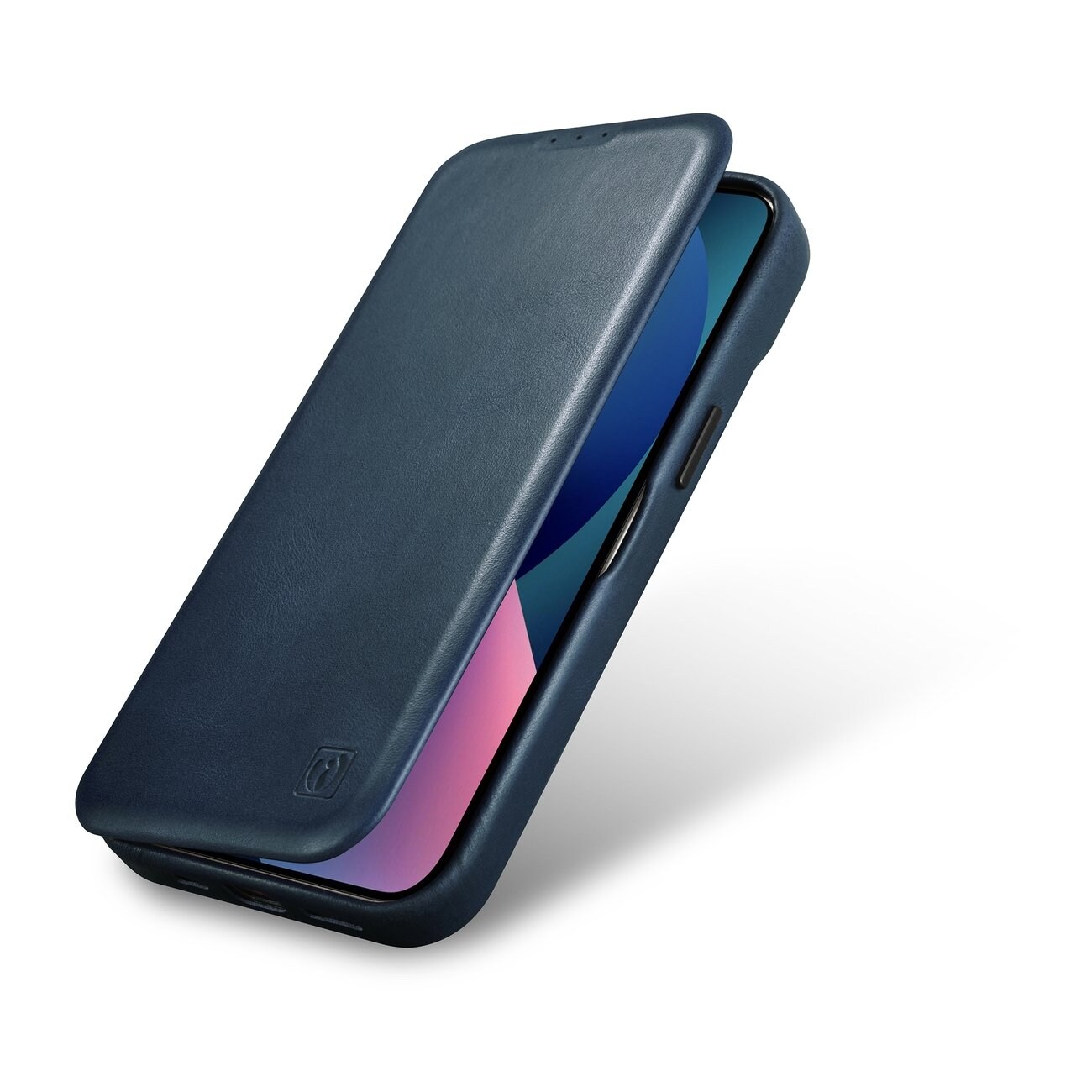iCarer CE Öl Wax Premium läderfodral iPhone 14 Plus magnetiskt flipfodral MagSafe blå