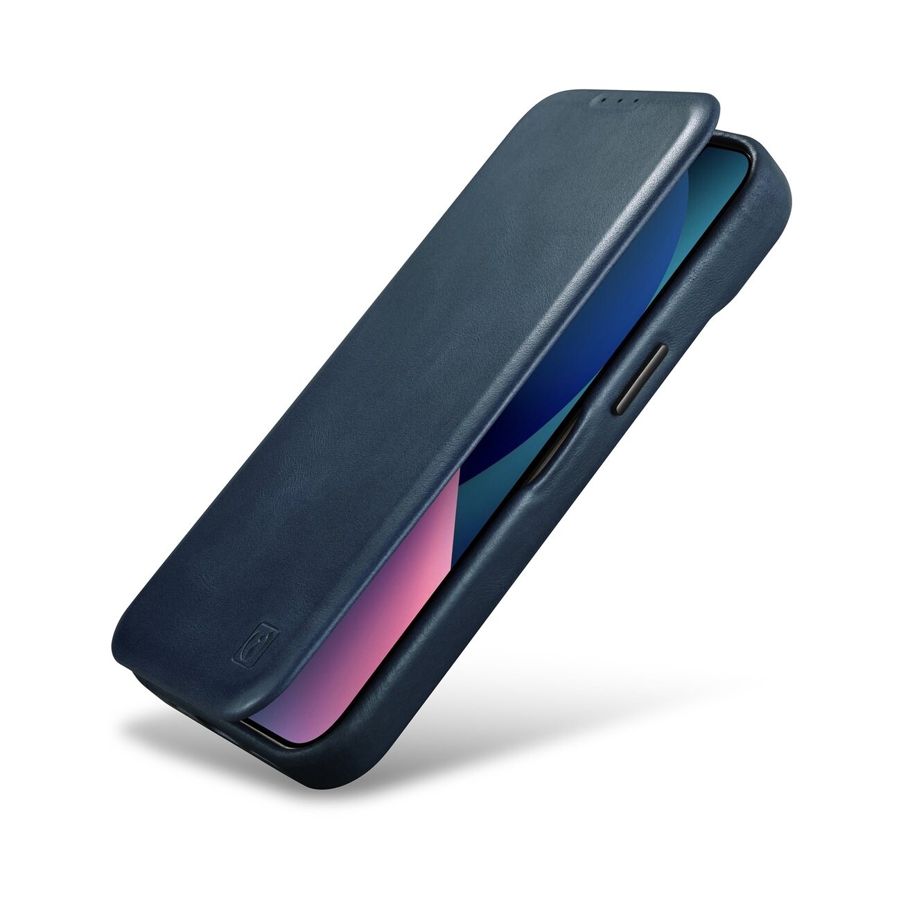 iCarer CE Öl Wax Premium läderfodral iPhone 14 Plus magnetiskt flipfodral MagSafe blå
