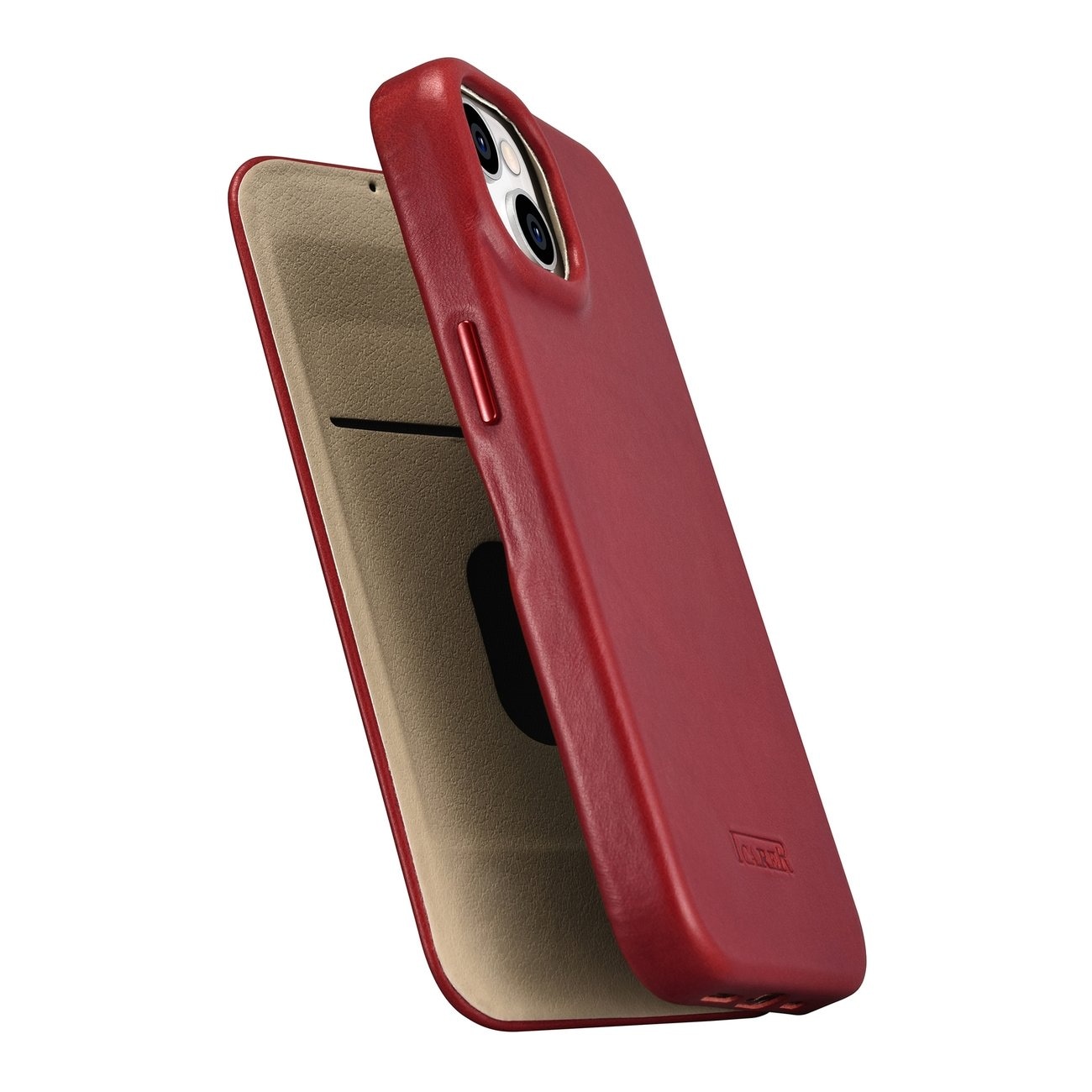 iCarer CE Öl Wax Premium läderfodral iPhone 14 Plus MagSafe Magnetiskt flip Röd (AKI14220707-RD)