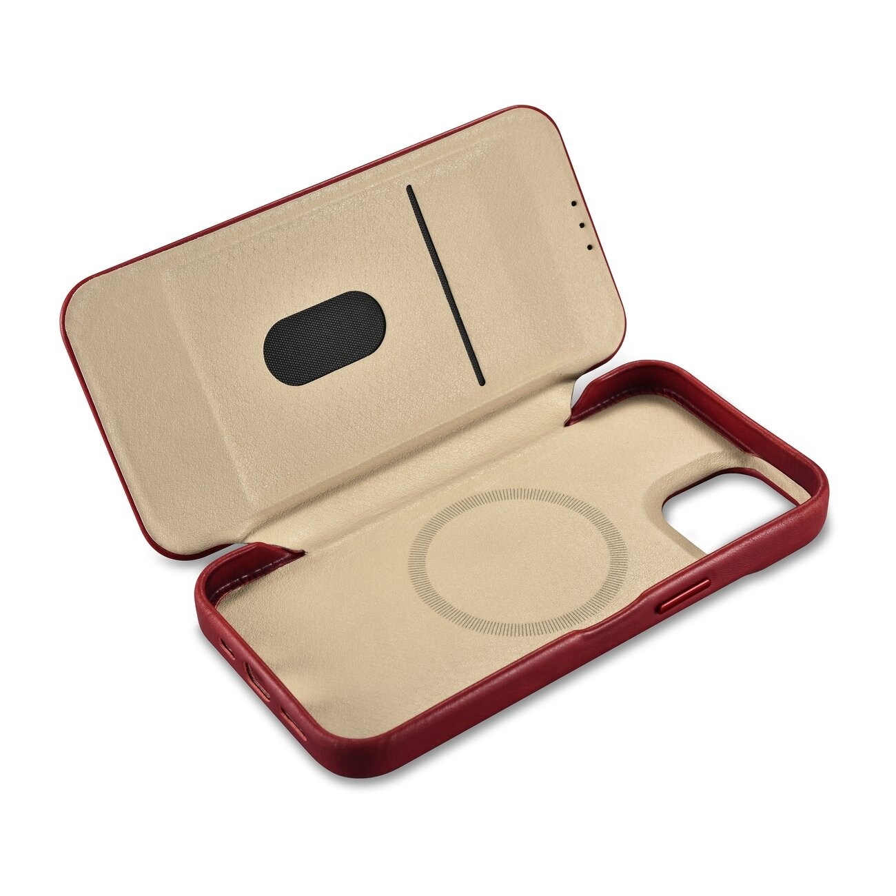 iCarer CE Öl Wax Premium läderfodral iPhone 14 Plus MagSafe Magnetiskt flip Röd (AKI14220707-RD)