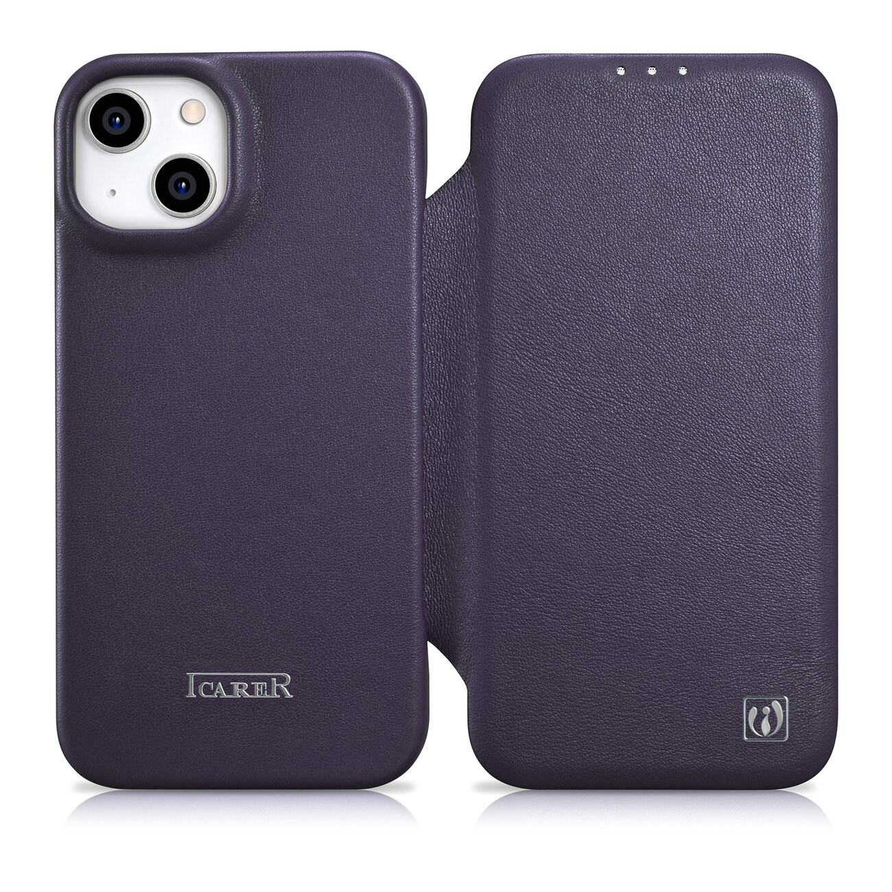 iCarer CE Premium Leather Folio Case for iPhone 14 Plus, MagSafe, Dark Purple (WMI14220715-DP)