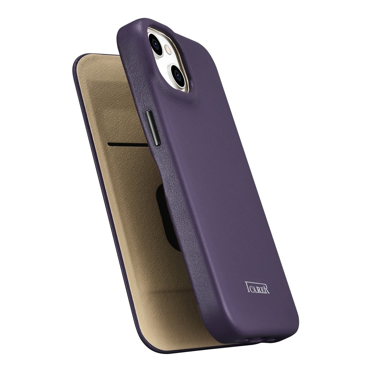 iCarer CE Premium Leather Folio Case for iPhone 14 Plus, MagSafe, Dark Purple (WMI14220715-DP)