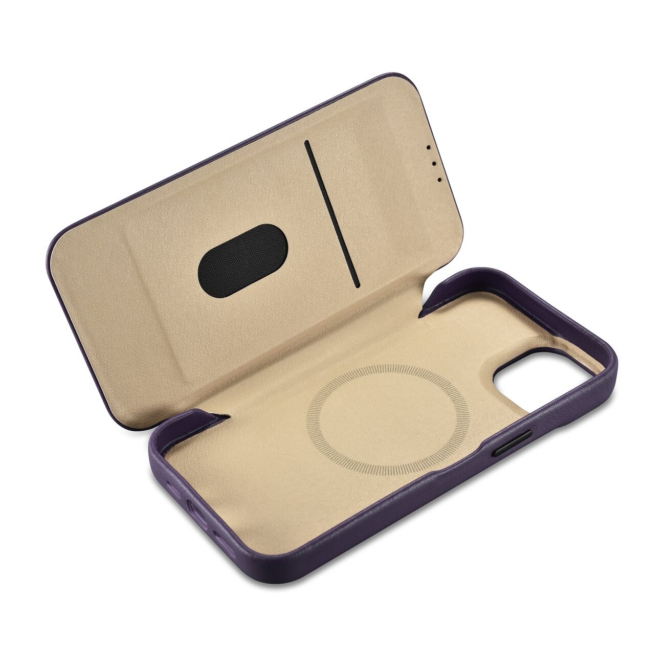iCarer CE Premium Leather Folio Case for iPhone 14 Plus, MagSafe, Dark Purple (WMI14220715-DP)