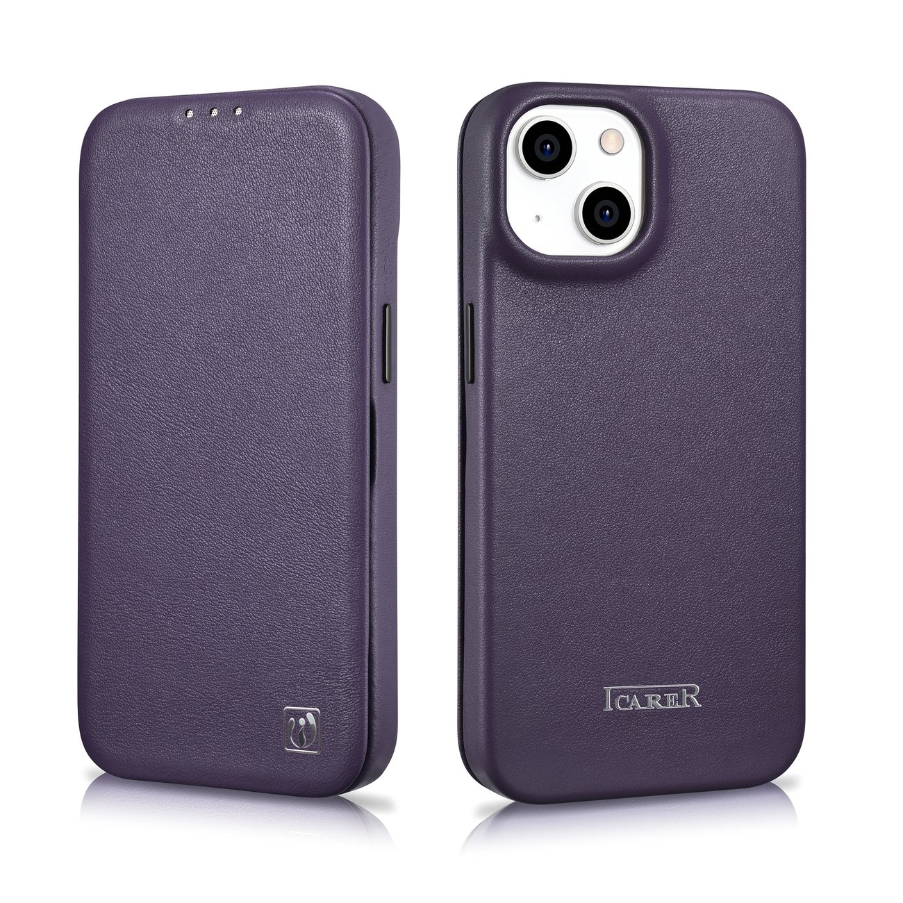 iCarer CE Premium Leather Folio Case for iPhone 14 Plus, MagSafe, Dark Purple (WMI14220715-DP)