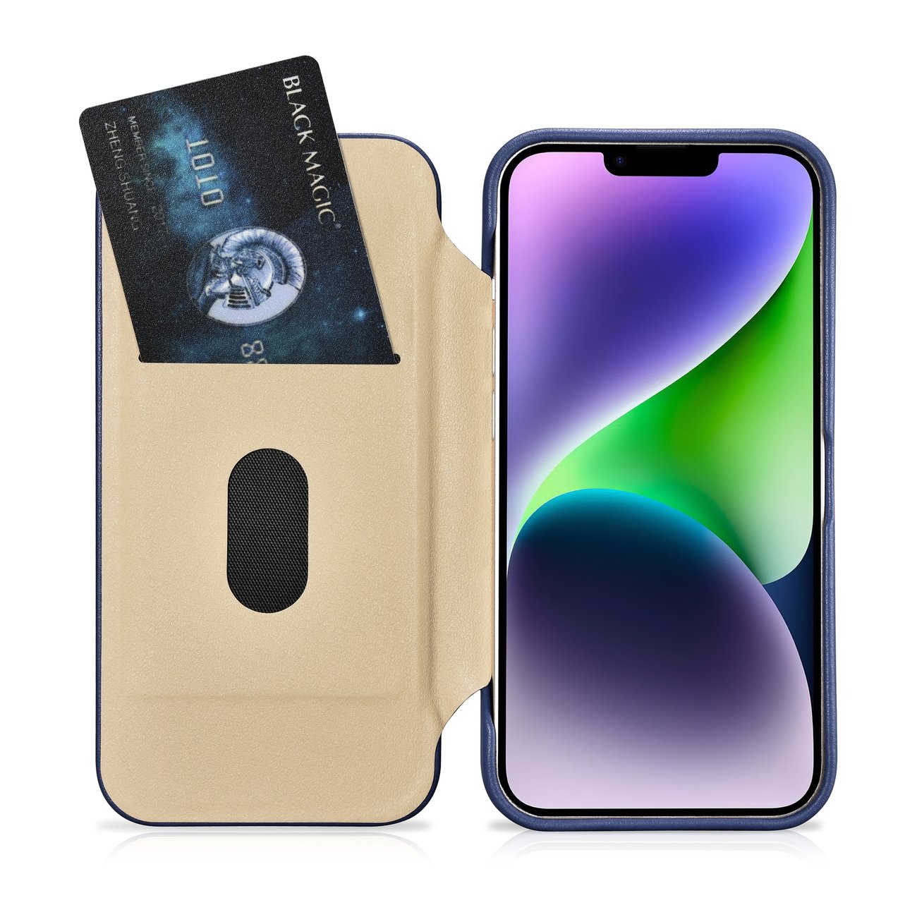 iCarer CE Premium Läder Foliofodral iPhone 14 Plus Magnetiskt Flip MagSafe Blue (WMI14220715-BU)