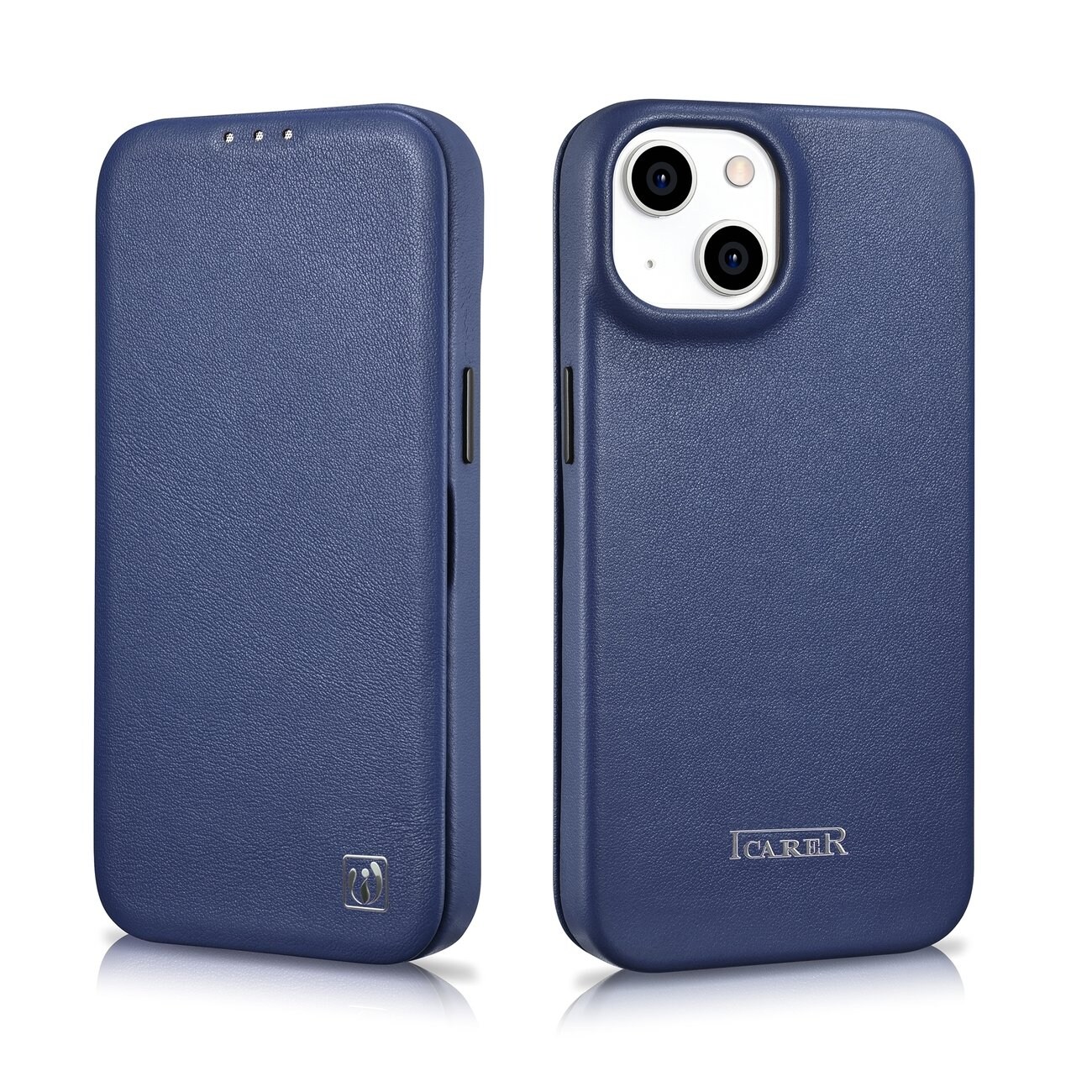iCarer CE Premium Läder Foliofodral iPhone 14 Plus Magnetiskt Flip MagSafe Blue (WMI14220715-BU)
