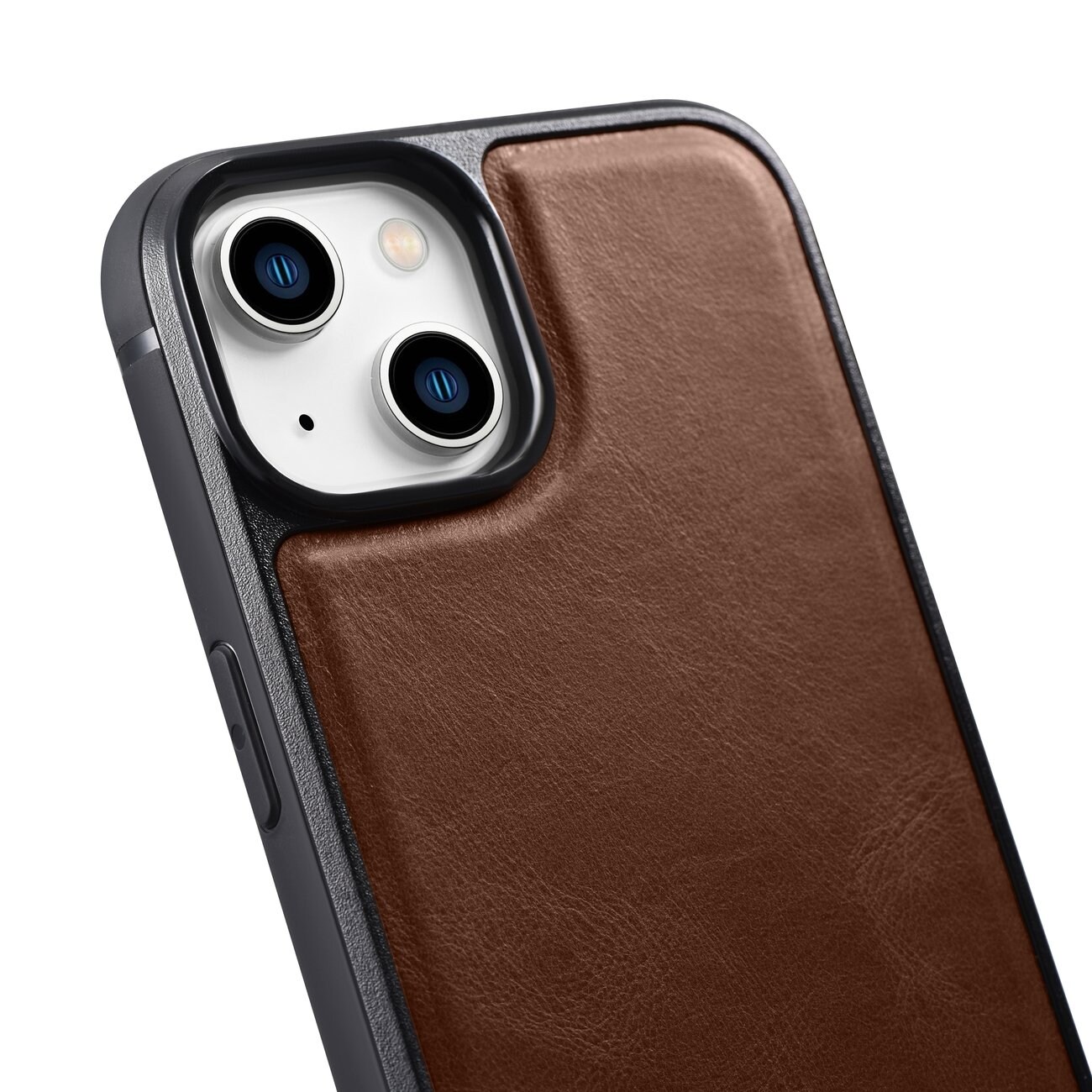 iCarer iPhone 14 Plus läderfodral i äkta läder med oljevax, Brun (MagSafe-kompatibel)