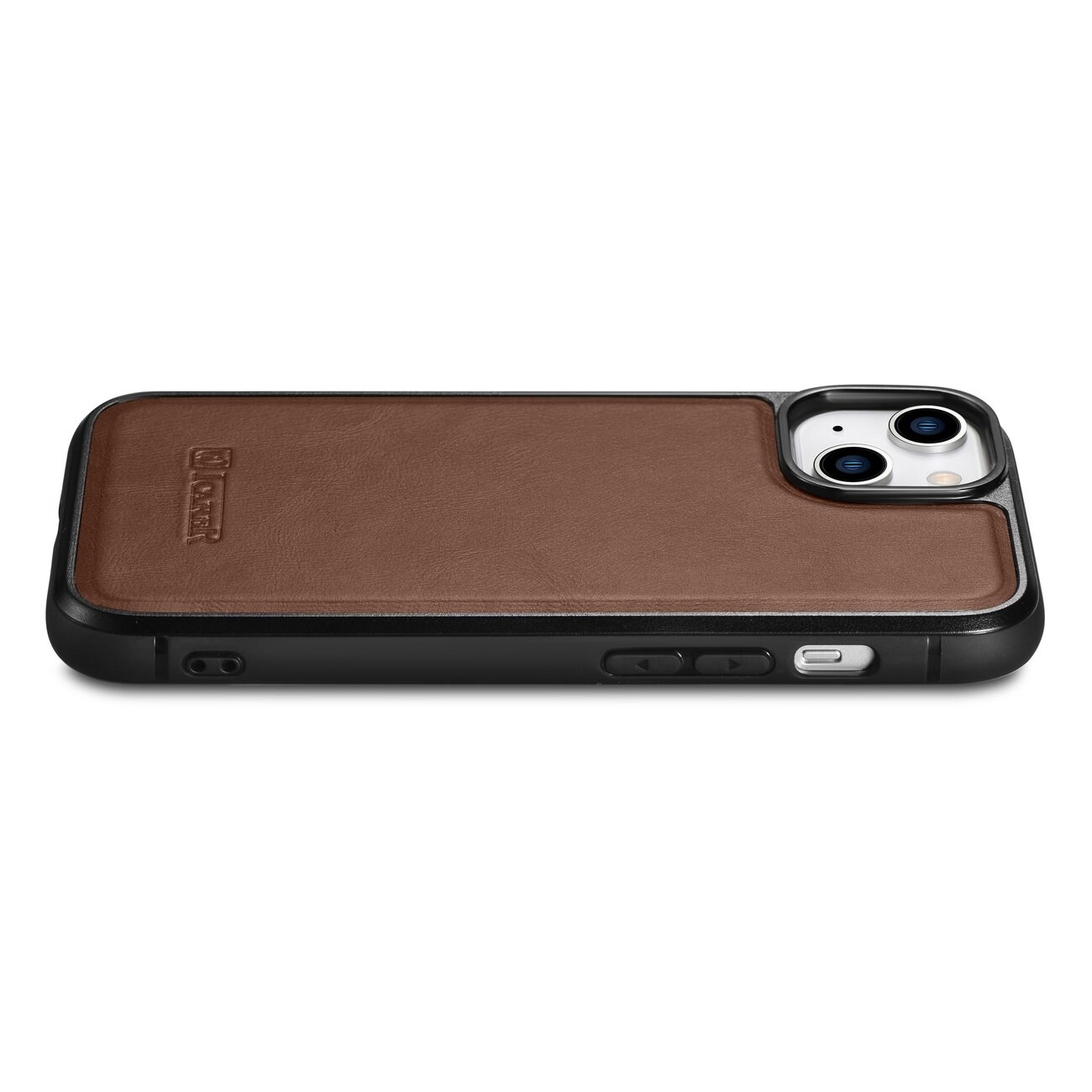 iCarer iPhone 14 Plus läderfodral i äkta läder med oljevax, Brun (MagSafe-kompatibel)