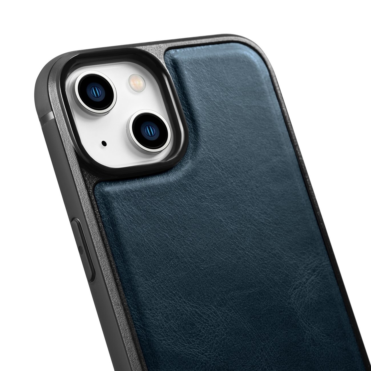 iCarer Läderolja Vaxfodral täckt med naturläder för iPhone 14 Plus blå (WMI14220719-BU)