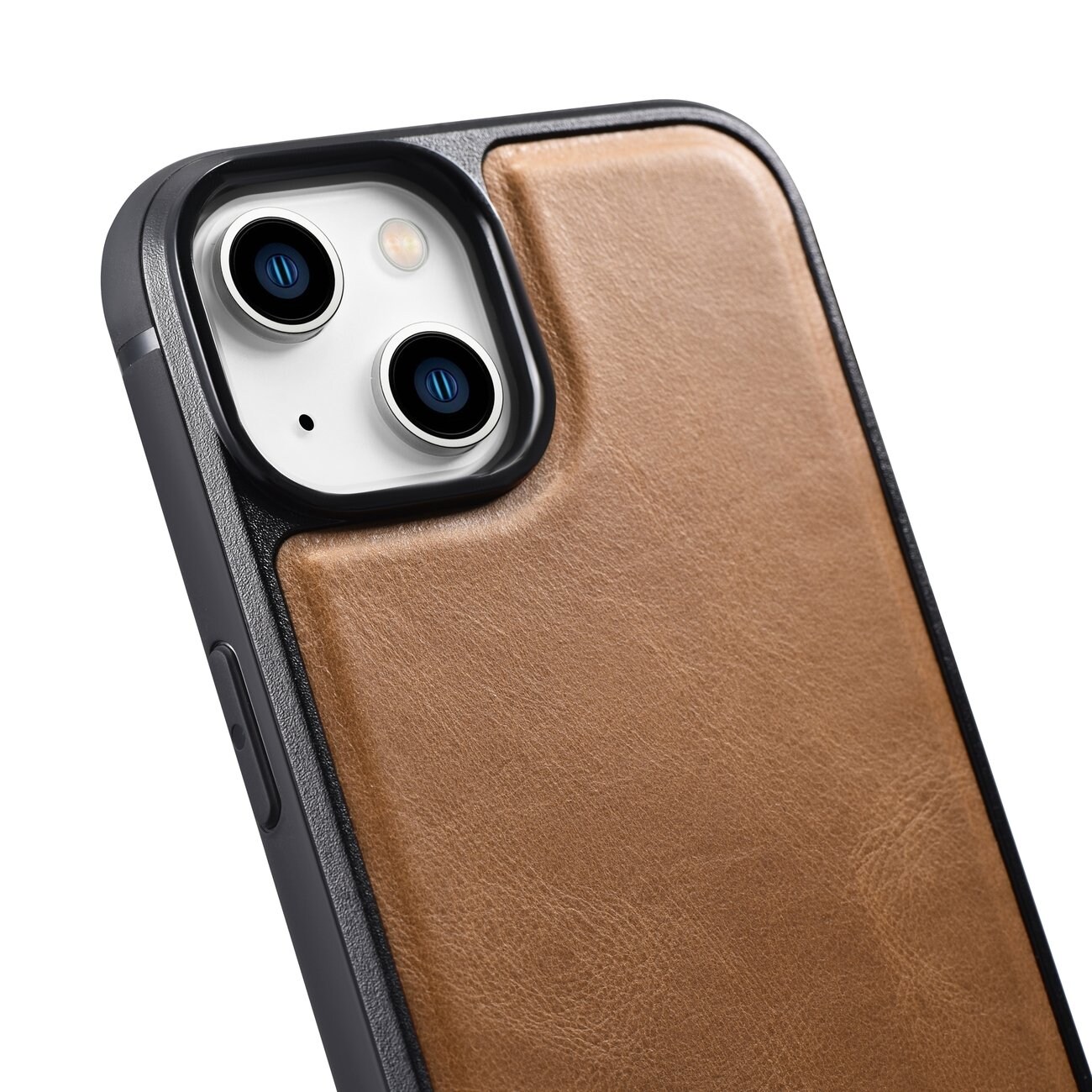 iCarer Läderolja Vaxfodral täckt med naturläder för iPhone 14 Plus brun (WMI14220719-TN)