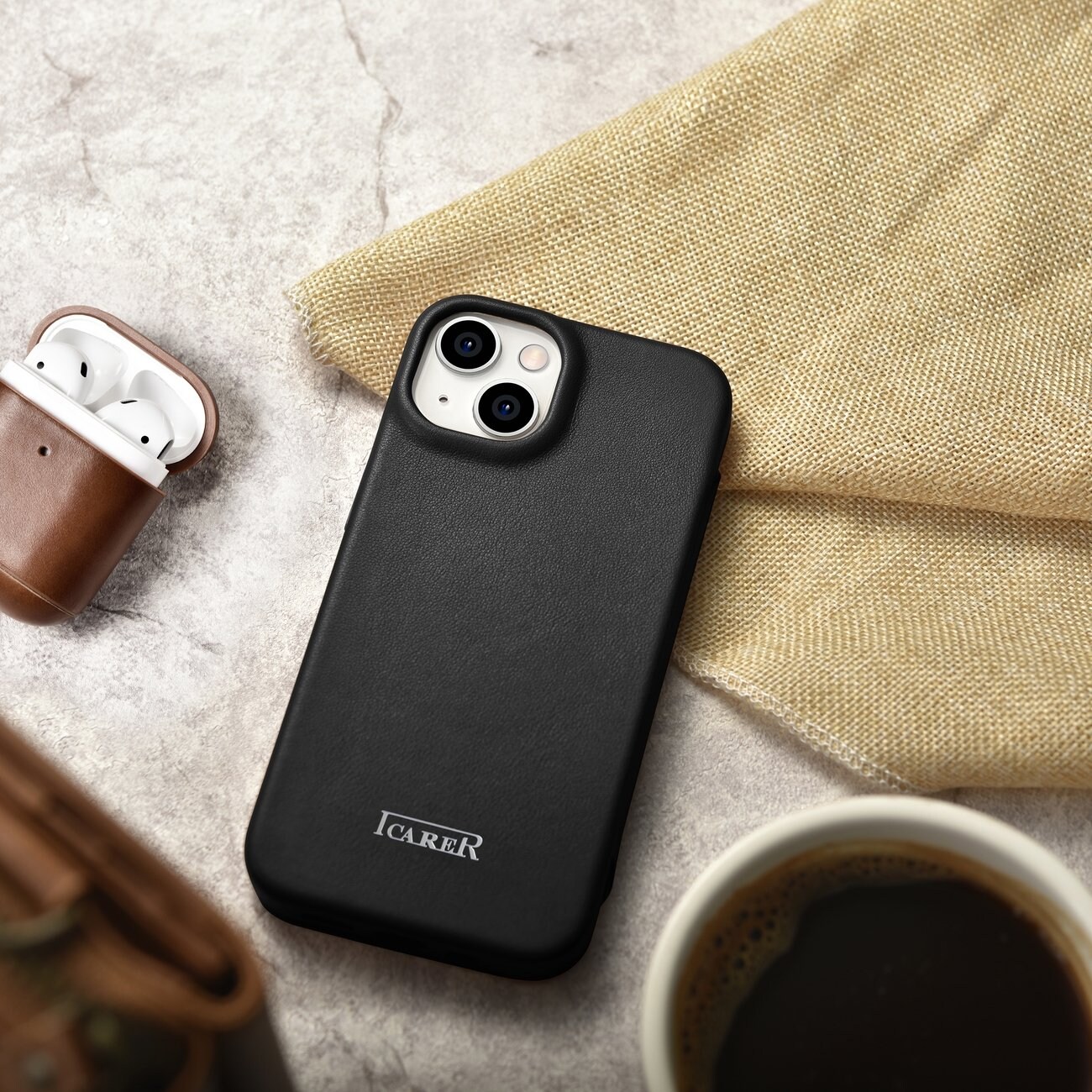 iCarer CE Premium Leather Folio Case for iPhone 14 Plus MagSafe Black (WMI14220715-BK)