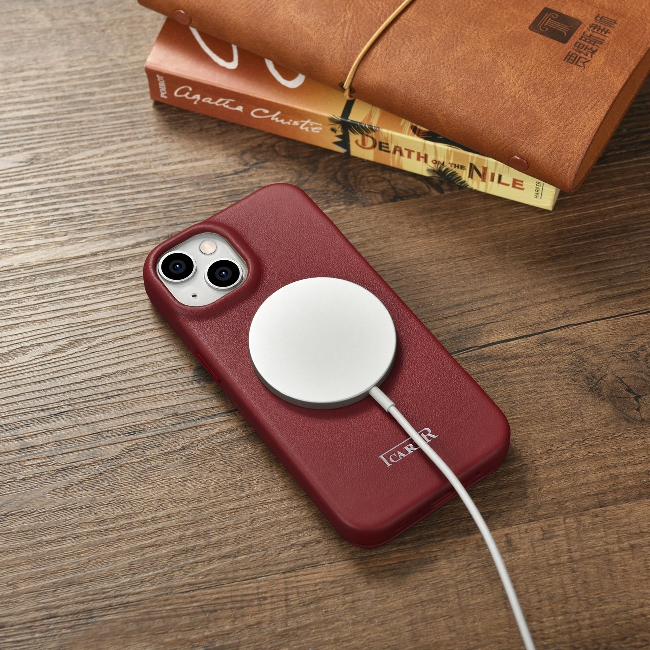 iCarer CE Premium Läder Foliofodral iPhone 14 Plus Magnetiskt MagSafe Röd (WMI14220715-RD)